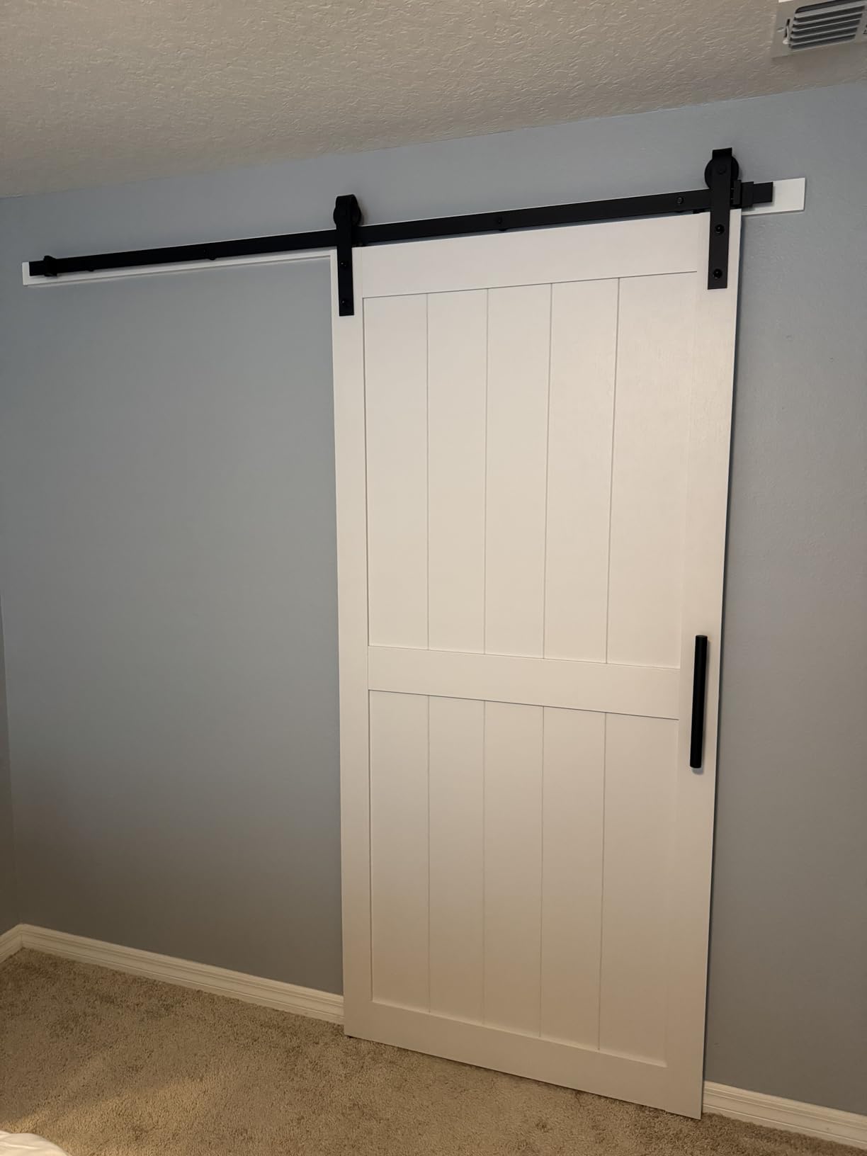 36in x 84in MDF Sliding Barn Door with 6.6ft Barn Door Hardware Kit & Handle, Pre-Drilled Holes Easy Assembly, White, H-Frame customer photo 2