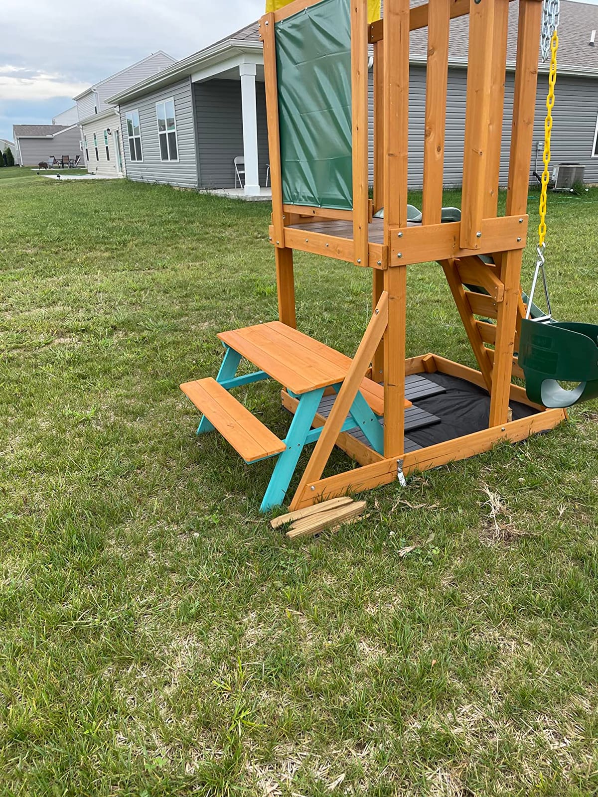 Teamson Kids - Wooden Outdoor Child Children Kids Picnic Table & Chair Bench Set - Brown/Aqua customer photo 2
