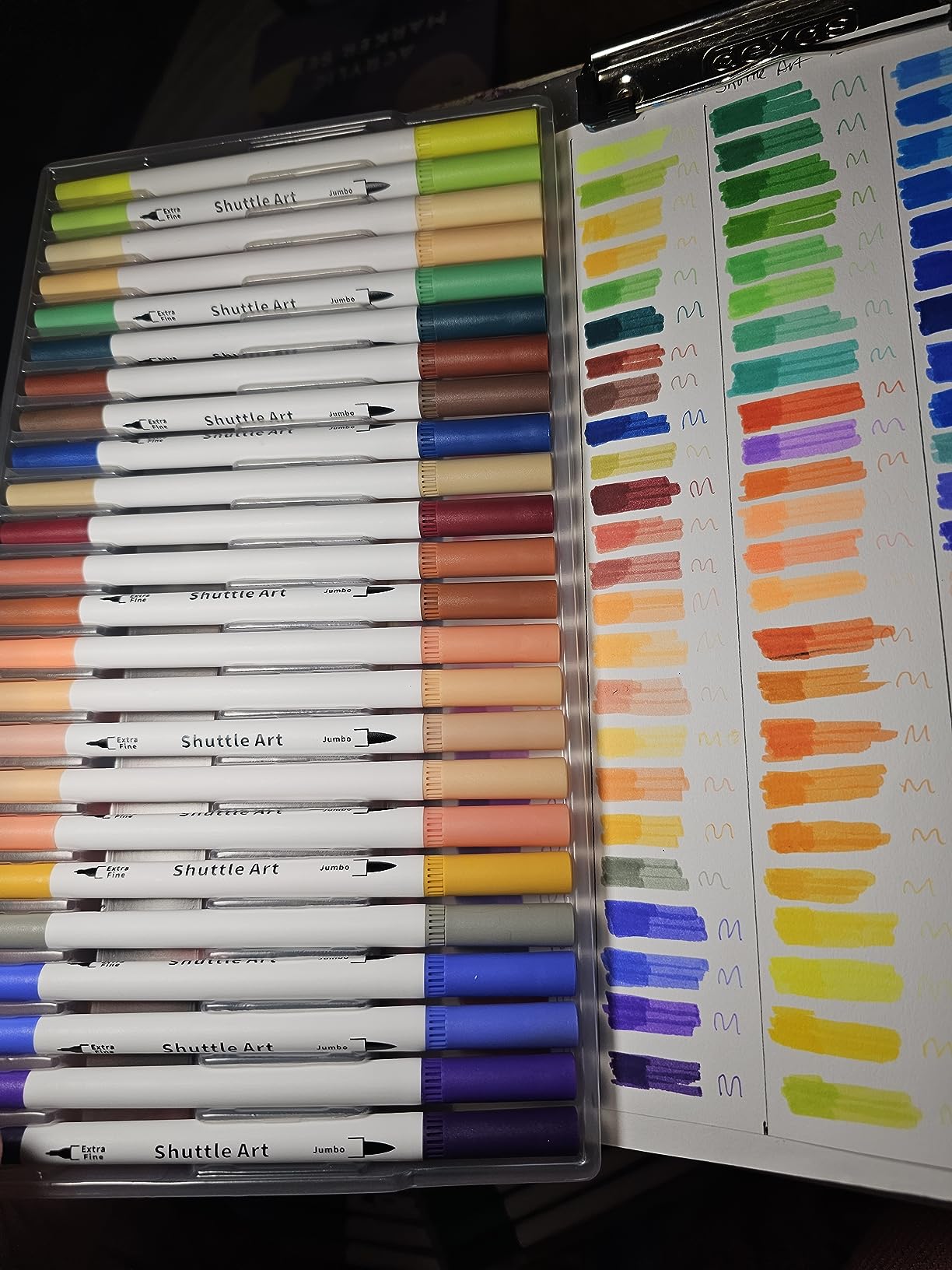 Shuttle Art Dual Tip Brush Marker Pens, 105 Colors Fine and Brush Tip Markers Set in Portable Case with 1 Coloring Book for Kids, Water-based Ink Adult Artist Coloring Calligraphy Journal Doodling customer photo 2
