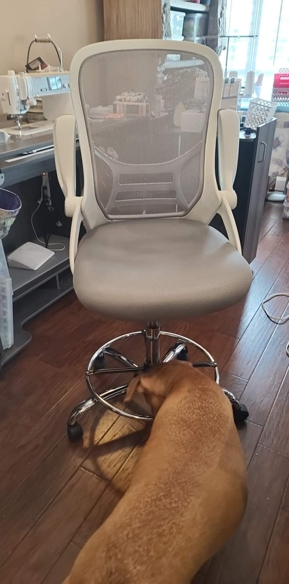 HYLONE Drafting Chair Tall Office Chair High-Back Mesh Standing Desk Stool with Adjustable Footrest Ring and Flip-Up Arms, Black customer photo 1
