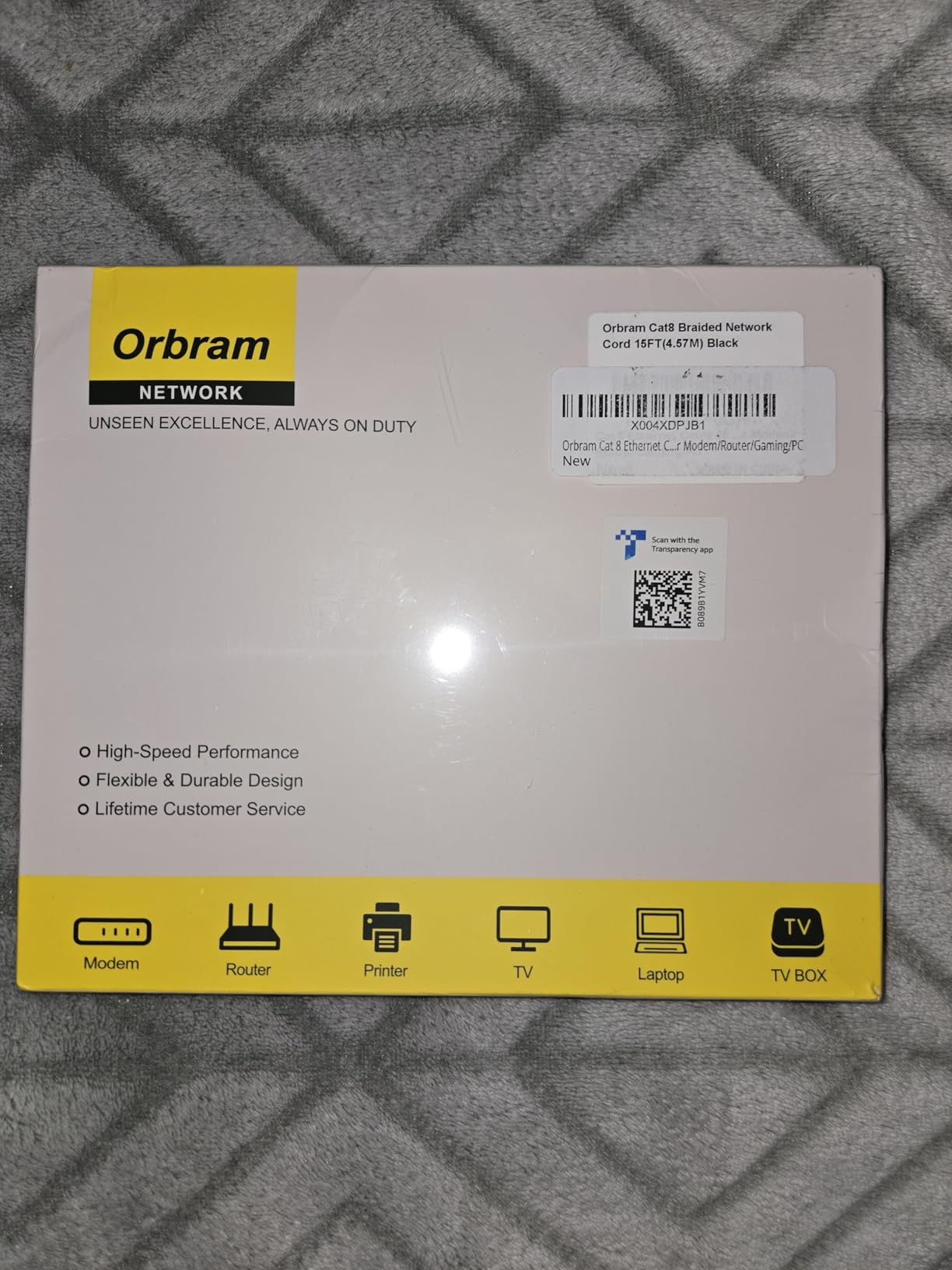 Orbram Cat 8 Ethernet Cable 15FT, High Speed Braided 40Gbps 2000MHz Network, Bare Copper Shielded SFTP Internet Cable, Heavy Duty Flat RJ45 LAN Patch Cord-Indoor for Gaming PC Modem Router PS5 customer photo 2
