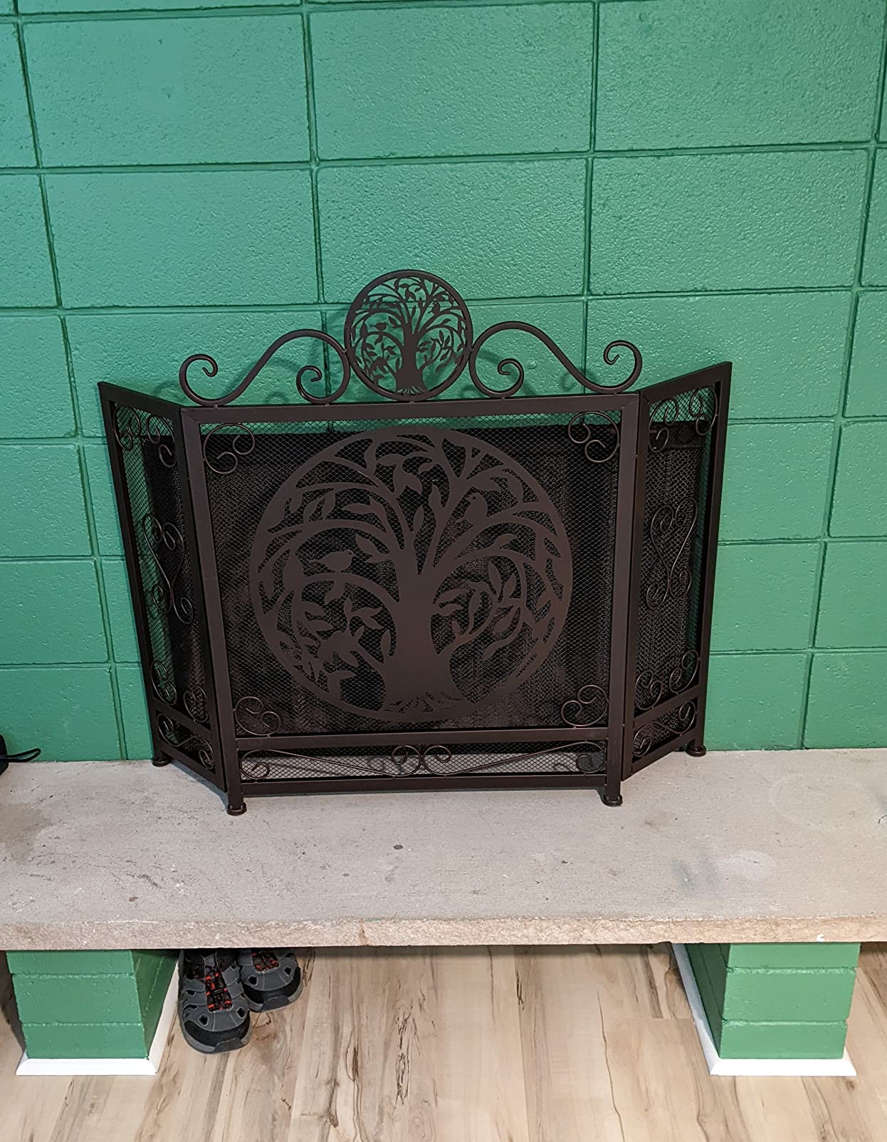 BestGiftEver 3-Panel Fireplace Screen Decorative with Tree of Life Accent, Brown Rustic Style customer photo 1