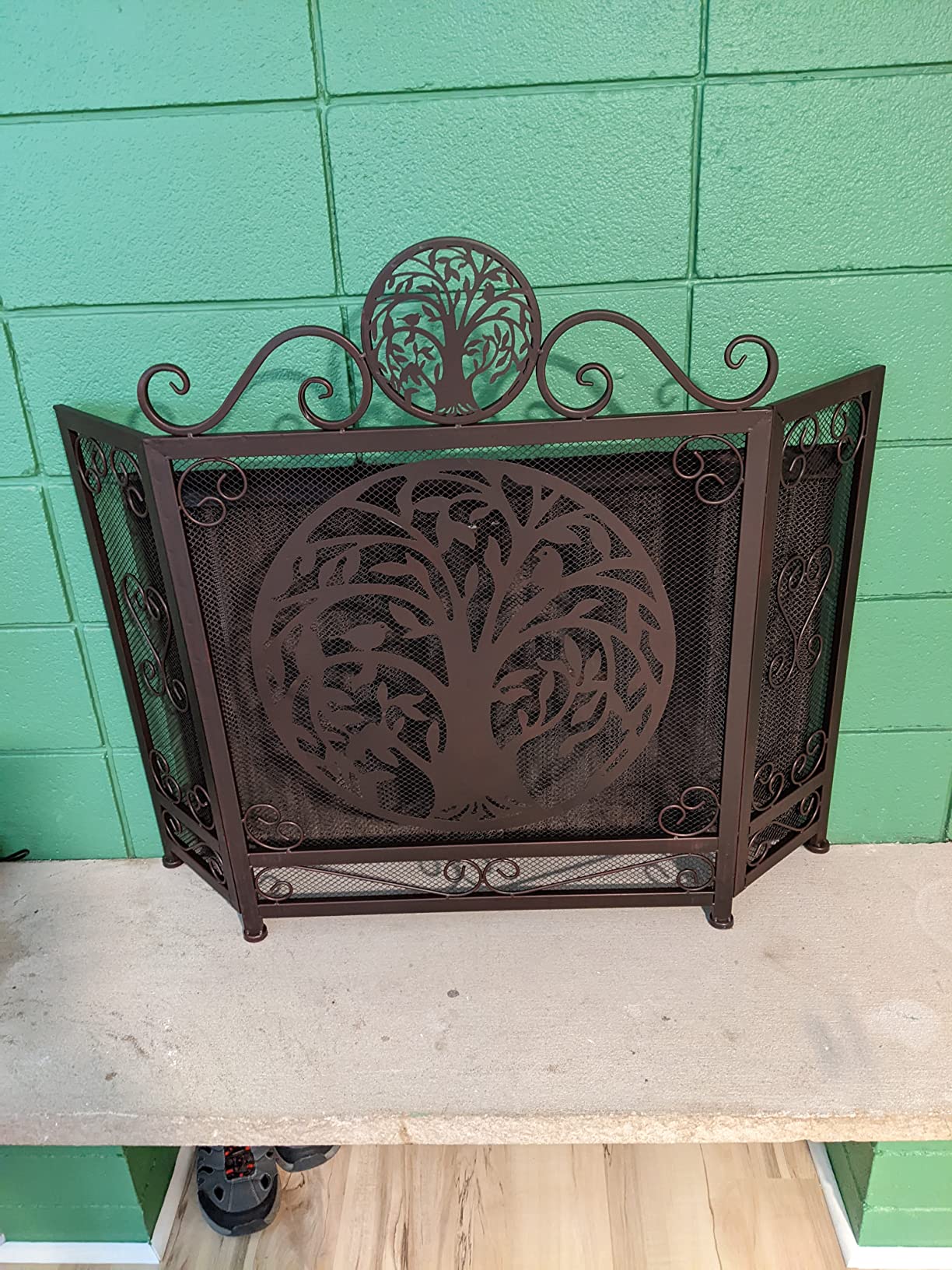 BestGiftEver 3-Panel Fireplace Screen Decorative with Tree of Life Accent, Brown Rustic Style customer photo 2