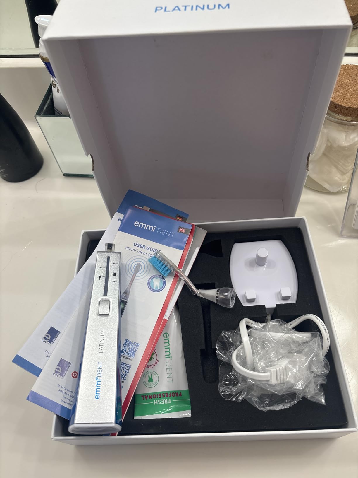 Emmi-dent Electric Ultrasonic Toothbrush Set with Gentle 100% Ultrasound Cleaning Technology. Ideal for Sensitive Teeth & Gums, Plaque Removal and More! Includes Nano-Bubble Toothpaste. Rechargeable. customer photo 2