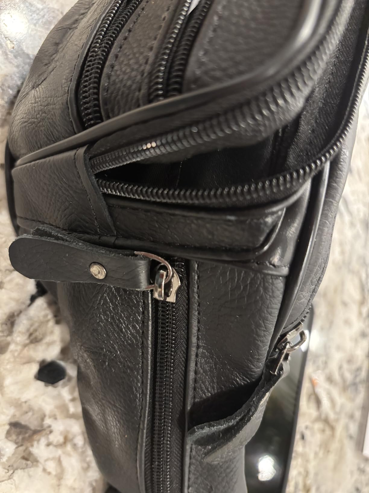 Black Leather Fanny Pack for Men & Women, Fashionable Multi-Pockets Waist Belt Bag for Travel Sports Hiking Cycling Fishing Running customer photo 1