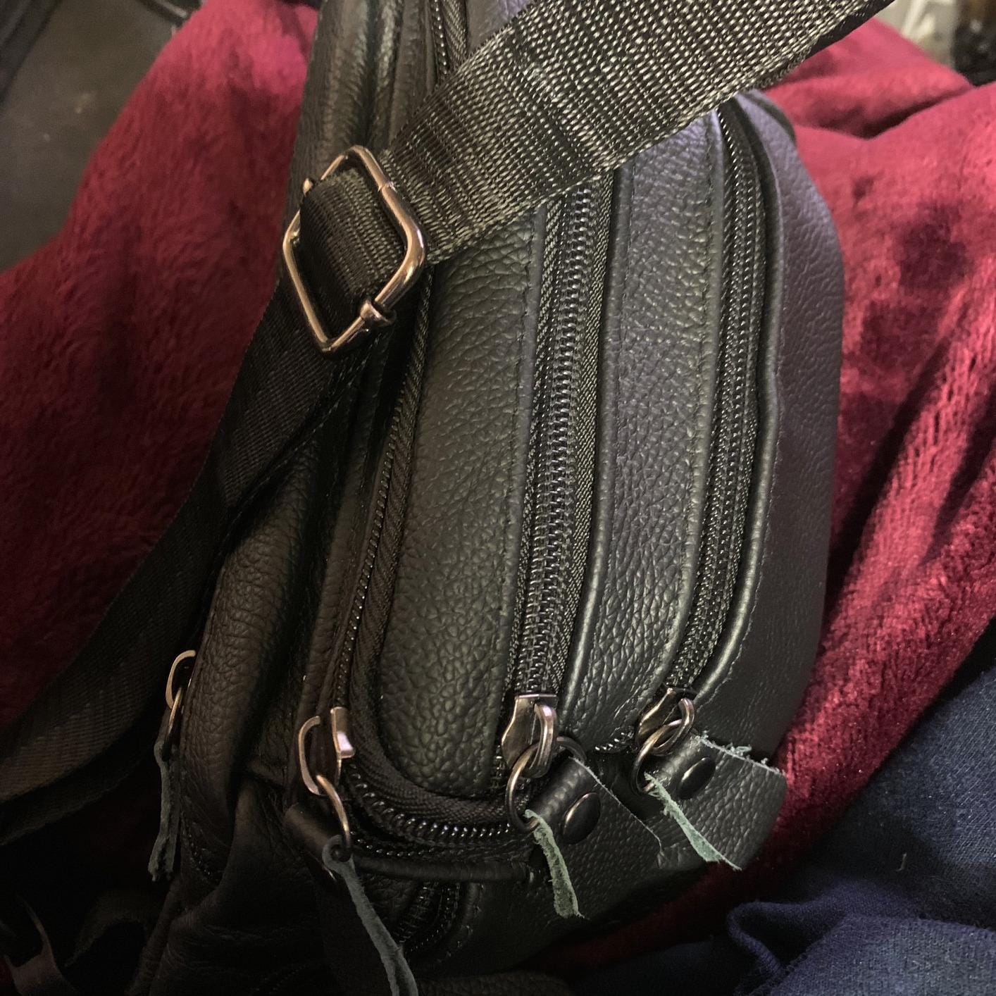 Black Leather Fanny Pack for Men & Women, Fashionable Multi-Pockets Waist Belt Bag for Travel Sports Hiking Cycling Fishing Running customer photo 2