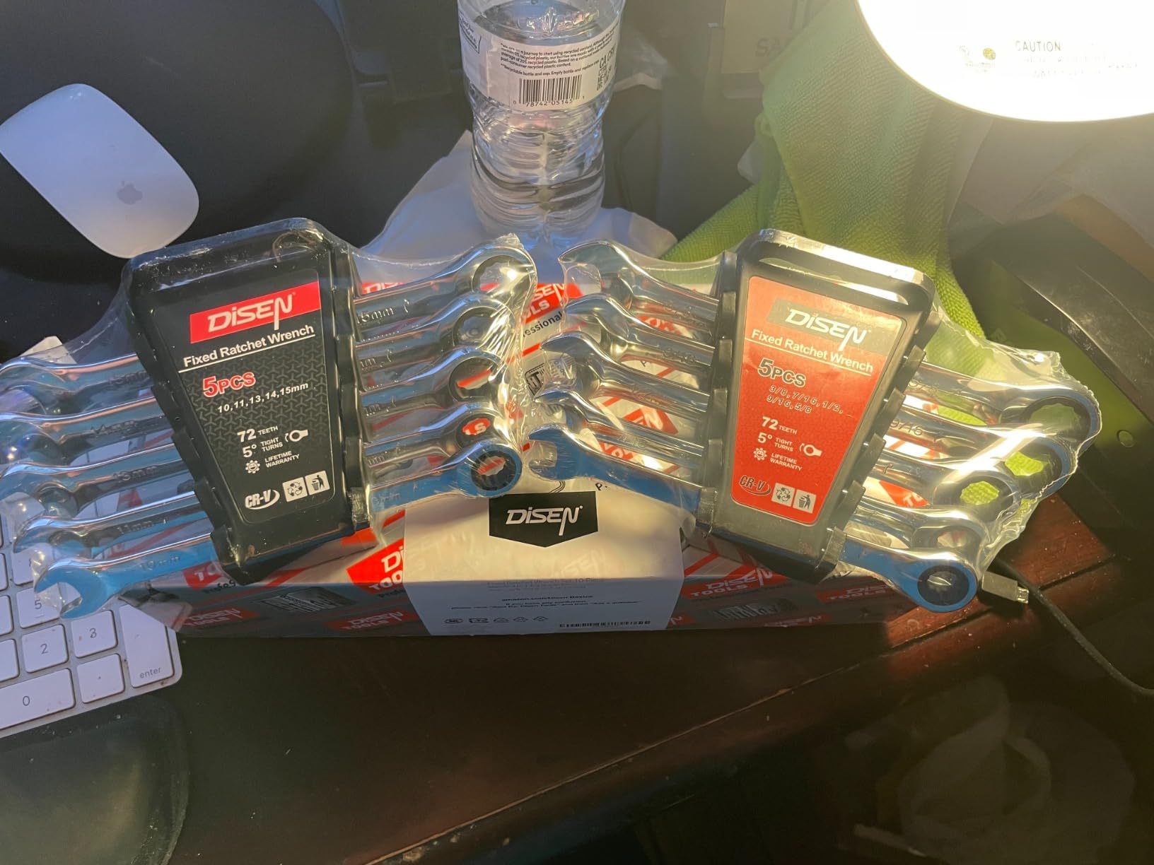 DISEN 10Pcs Ratcheting Wrench Set SAE & Metric Ratchet Wrench Set with Rack Organizer, Premium CR-v Steel, 12 Point, 72 Teeth,Box End and Open End Ratcheting Wrench Set,Metric 10-15mm&SAE 3/8''-5/8'' customer photo 1