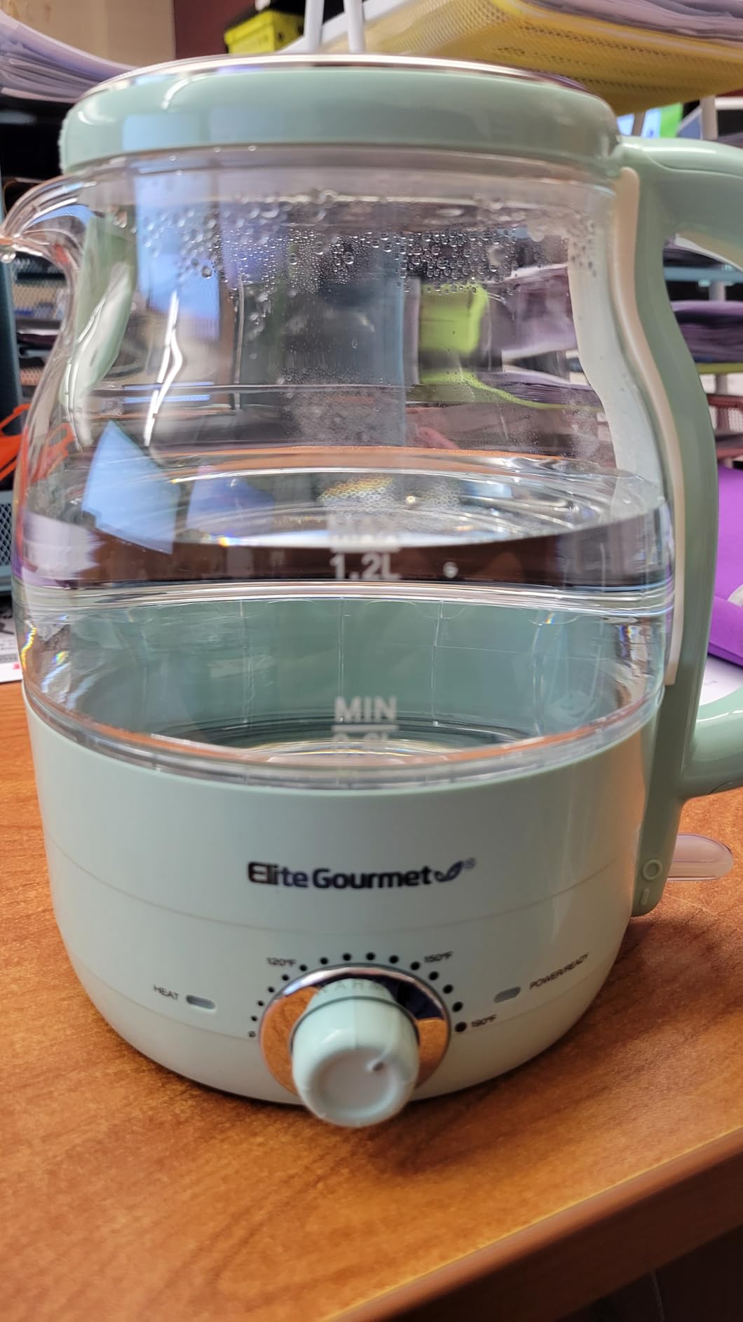 Elite Gourmet 1.2L Glass Kettle, 1200W Fast Boil, Temp Control, Mint | BPA-Free Borosilicate Glass, Keep Warm Function, Auto Shut-Off & Boil-Dry Protection, 360° Cordless Base customer photo 1