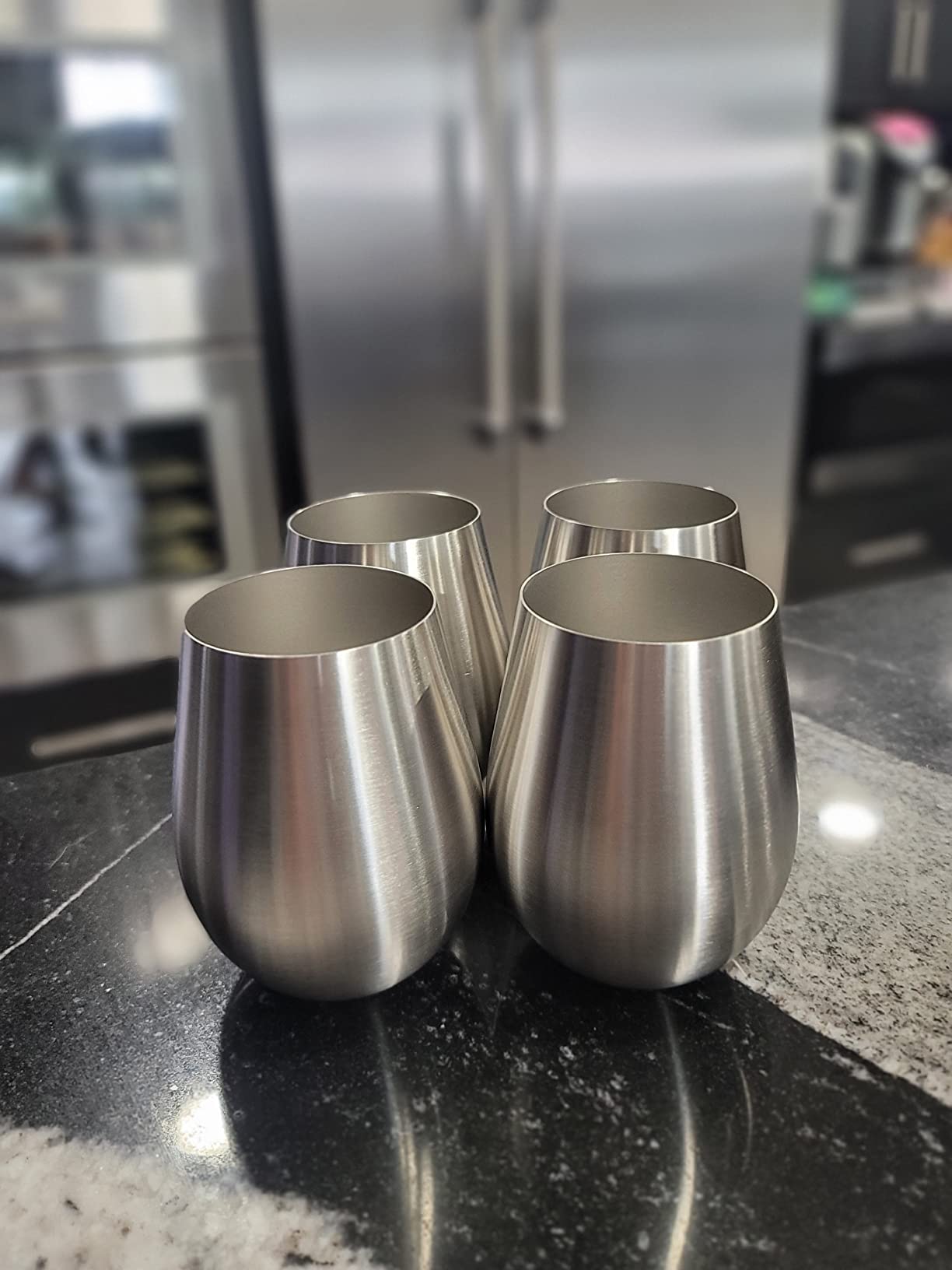 FineDine Stainless Steel Unbreakable Wine Glasses - 18 Ounce Set of 4 Wine Glasses. Premium Grade 18/8 Stainless Steel Red & White Stemless Wine Glasses Set (Pure Pearly White) customer photo 2