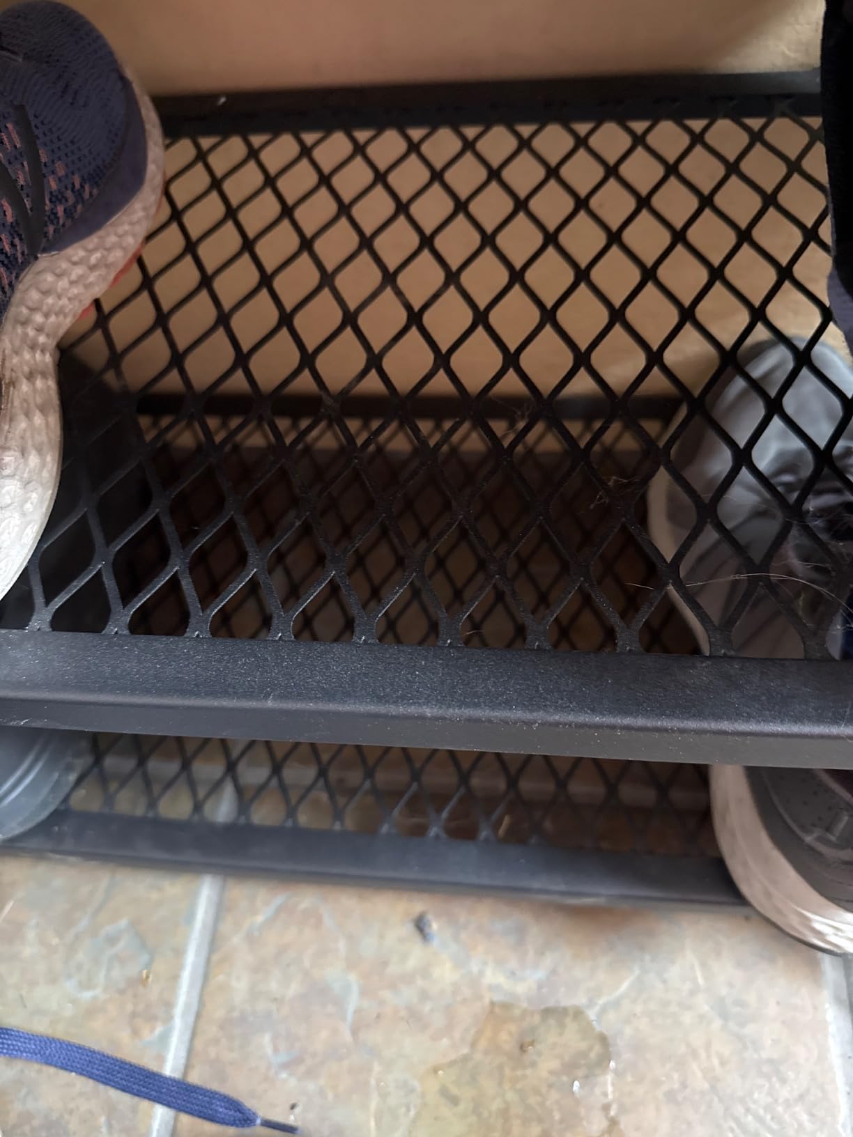 VASAGLE 3-Tier Shoe Rack, Storage Bench with Metal Mesh Shelves and Seat, Free Standing Shoe Organizer, Rustic Brown and Black, DAXTON Collection customer photo 2