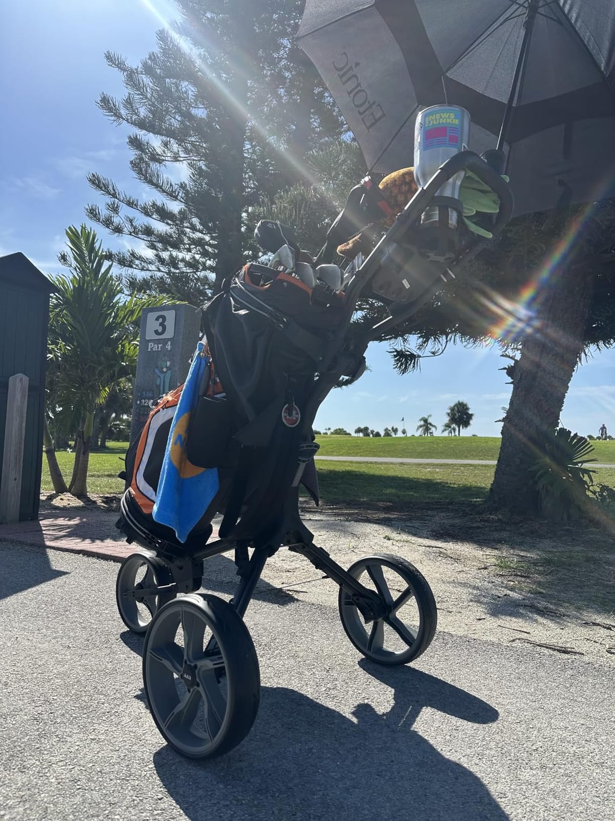 KVV 3 Wheel Foldable/Collapsible Golf Push Cart Ultra Lightweight Smallest Folding Size, New-Version Scorecard Holder Umbrella Holder Included customer photo 1