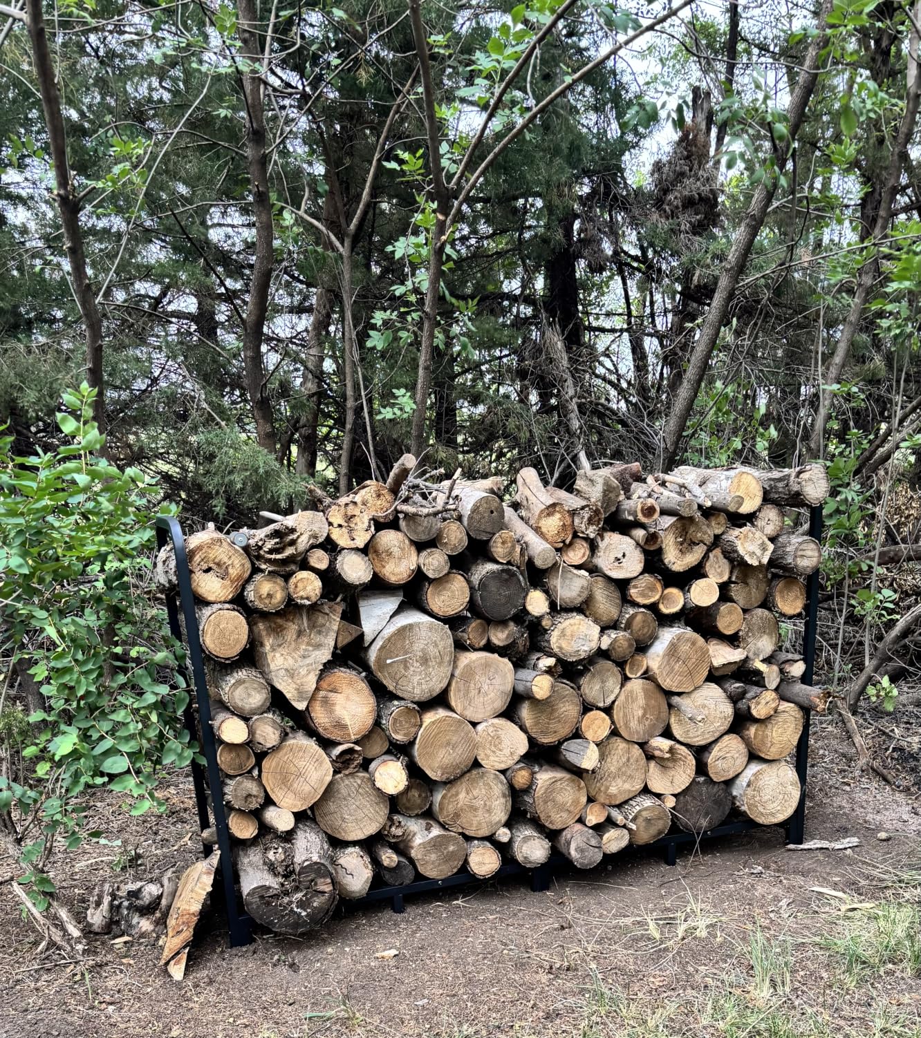 Firewood Rack Stand 4ft Heavy Duty Logs Holder for Outdoor Indoor Fireplace Metal Wood Pile Storage Stacker Organizer, Matte Black customer photo 1