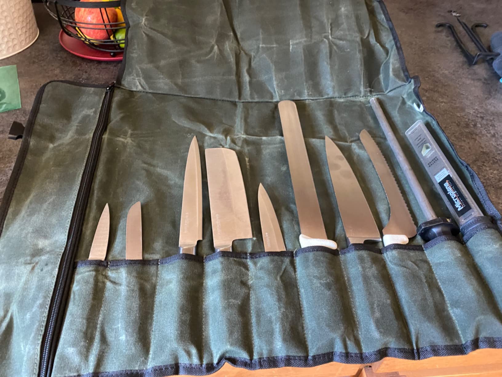 Asaya Waxed Canvas Chef Knife Roll Bag with 10 Slots and a Zipper Pocket - Professional Chef Knife Bag & Storage Case, with Shoulder Strap - Knives Not Included (Black) customer photo 2