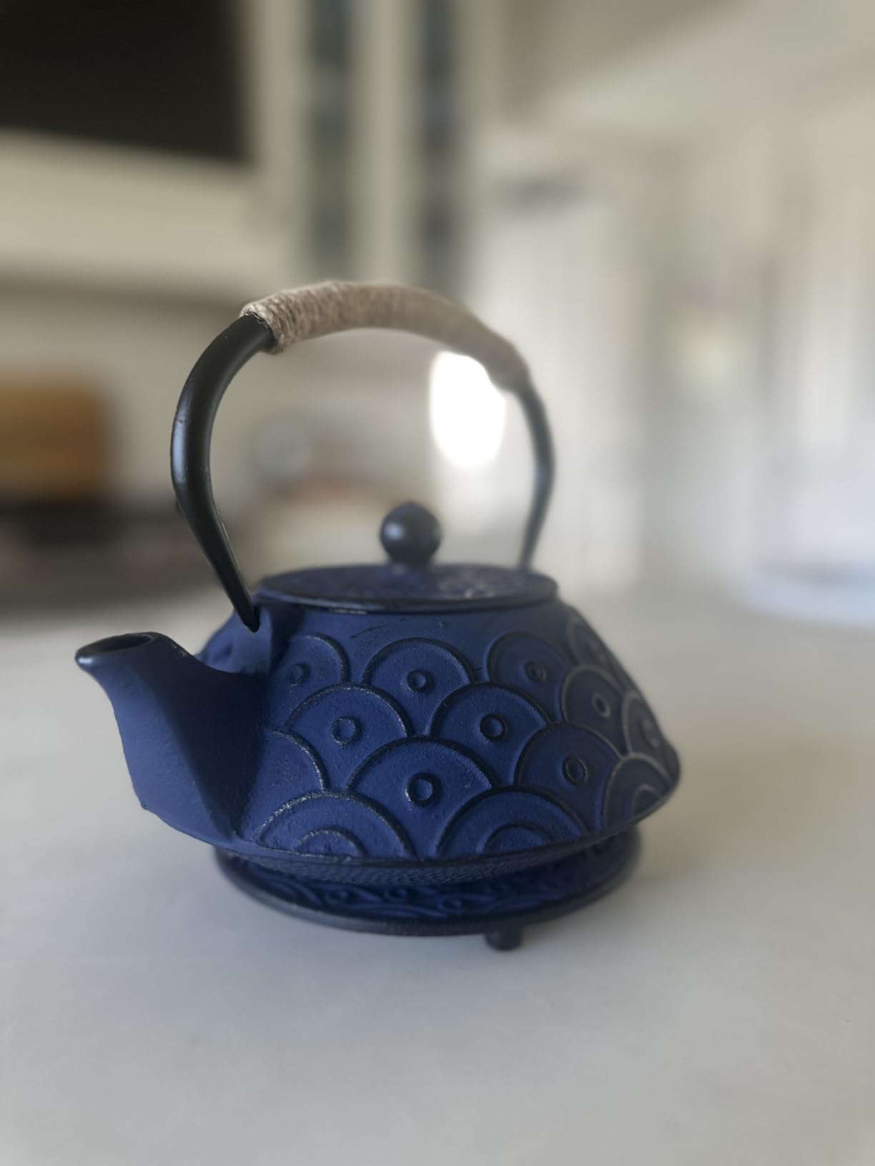 Cast Iron Tetsubin Kettle Teapot Set with Cups Trivet Infuser | Japanese Style Iron Tea Pot Set Gift for Adult Father Mother Family (Black, Magpie on the Plum Design) customer photo 1