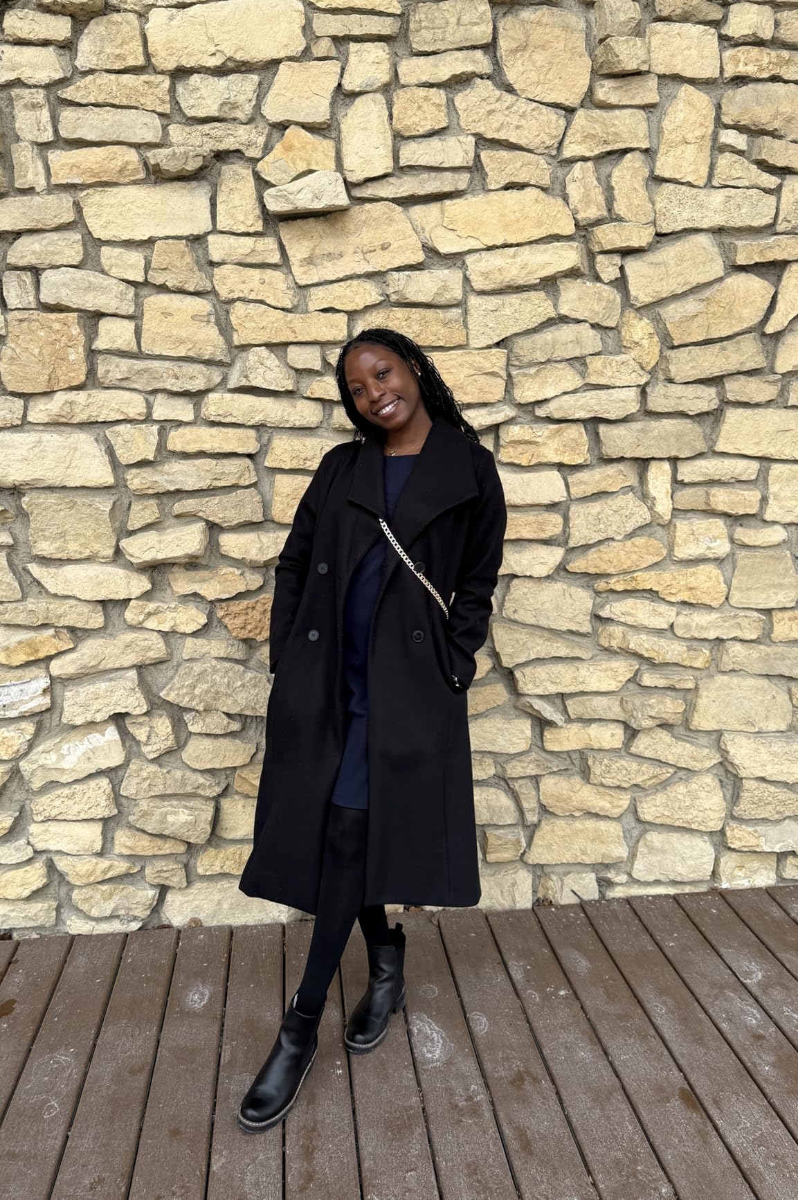 Women's Maxi Long Wool Blend Pea Coat Shawl Collar Double Breasted Winter Trench Coat Overcoat customer photo 2