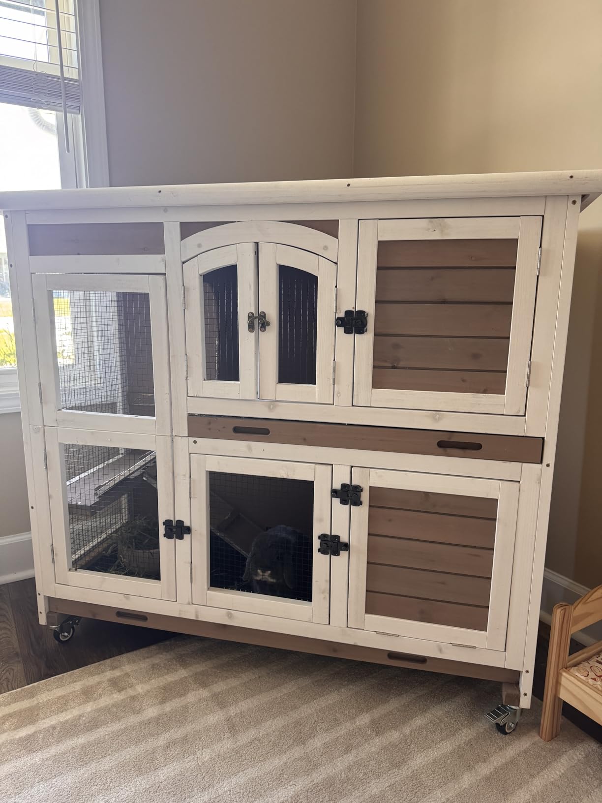 Aivituvin Rabbit Hutch Indoor Bunny Cage Outdoor Chicken Coop Rabbit House Bunny Hutch with Deeper Plastic Tray (Grey02 -one Set) customer photo 1