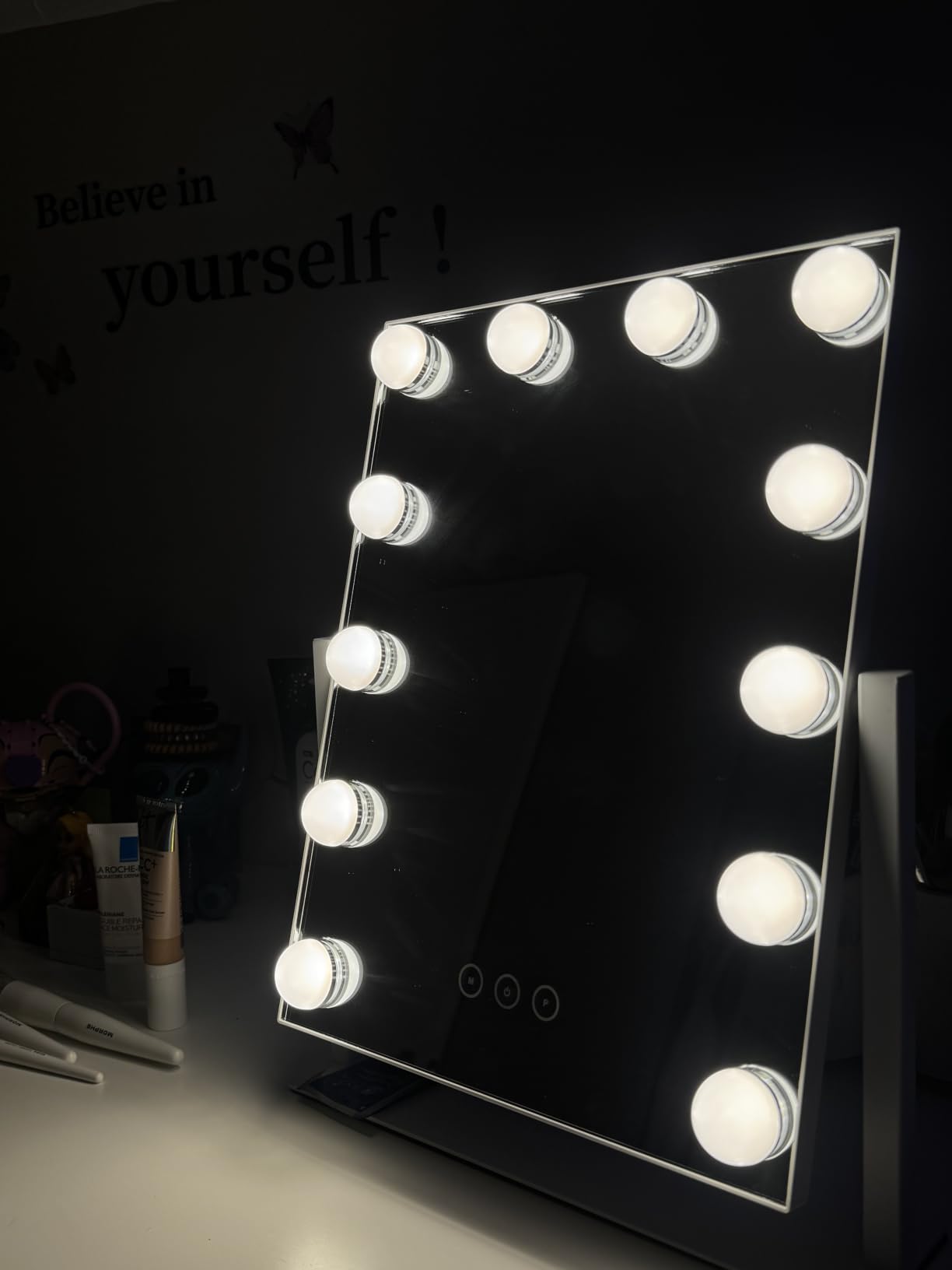 Vanity Mirror with Lights, Makeup Mirror with Lights, 3 Color Lighting Modes Detachable 10X Magnification Mirror Touch Control, 360°Rotation, White customer photo 1