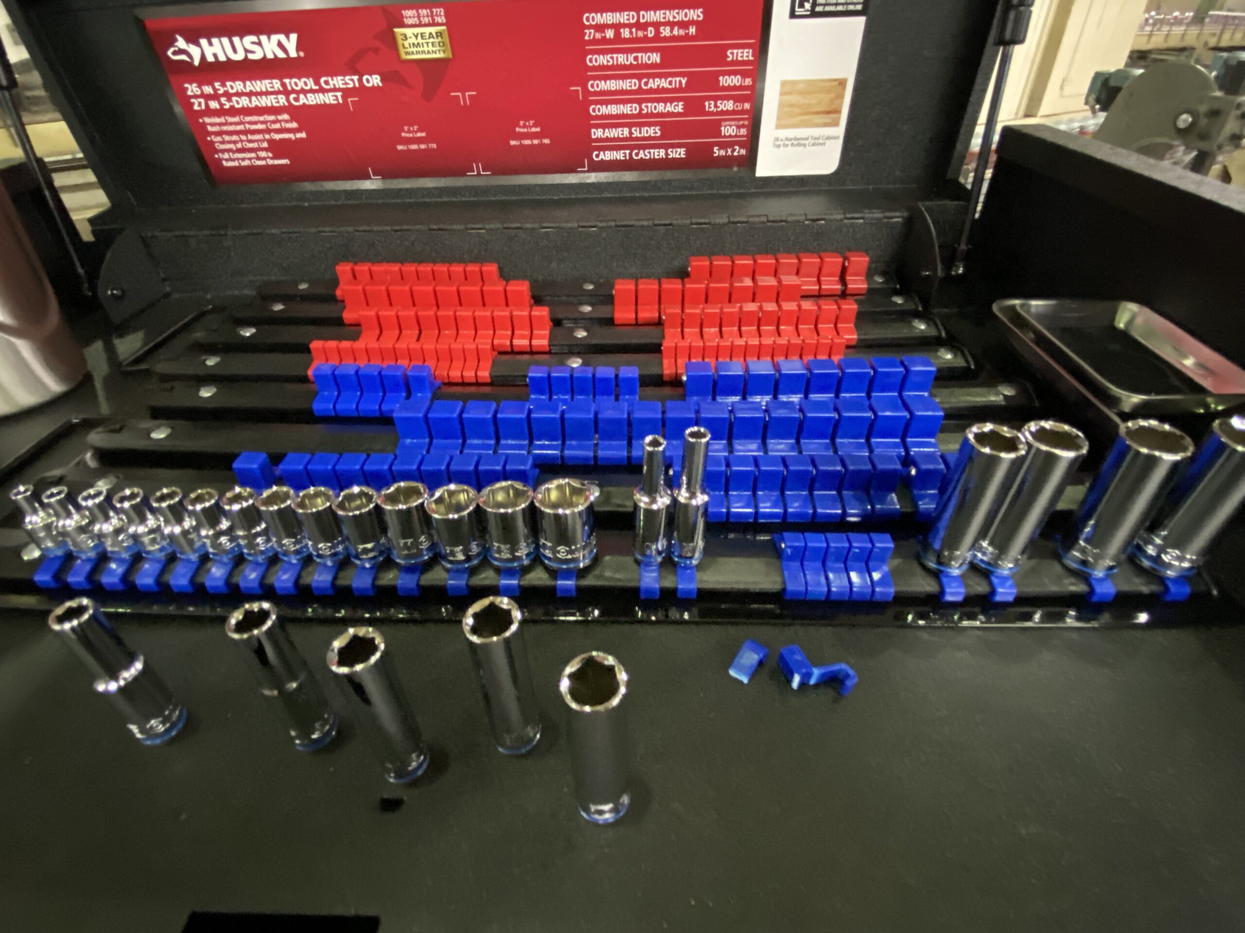 80-Piece Portable Socket Organizer Tray, 2 Pcs Set, Blue and Red, Tools Organizer 1/4-Inch, 3/8-Inch, 1/2-Inch, Heavy Duty Socket Holder, Black Rails, Blue and Red Clips customer photo 2