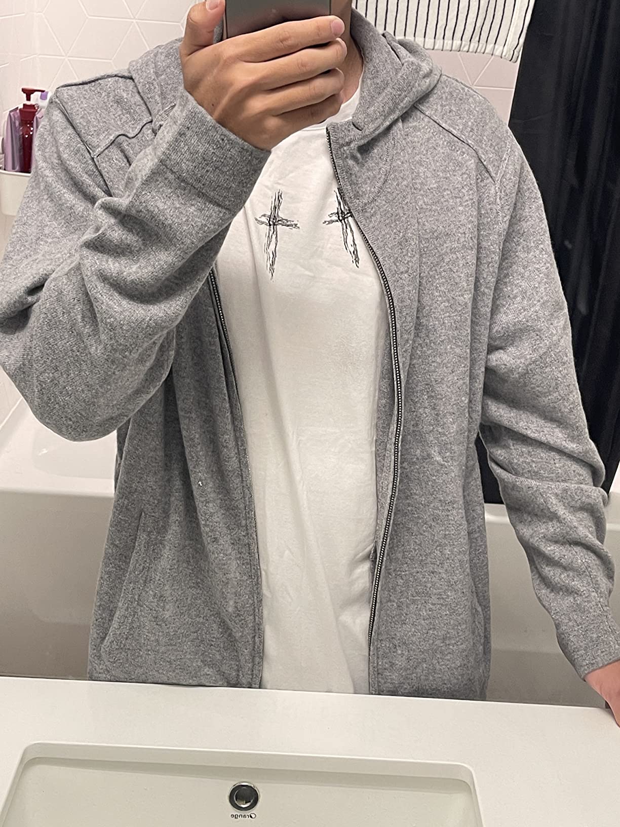 Men's 100% Pure Cashmere Sweater Pocket Full Zip Hoodie Cardigan customer photo 1