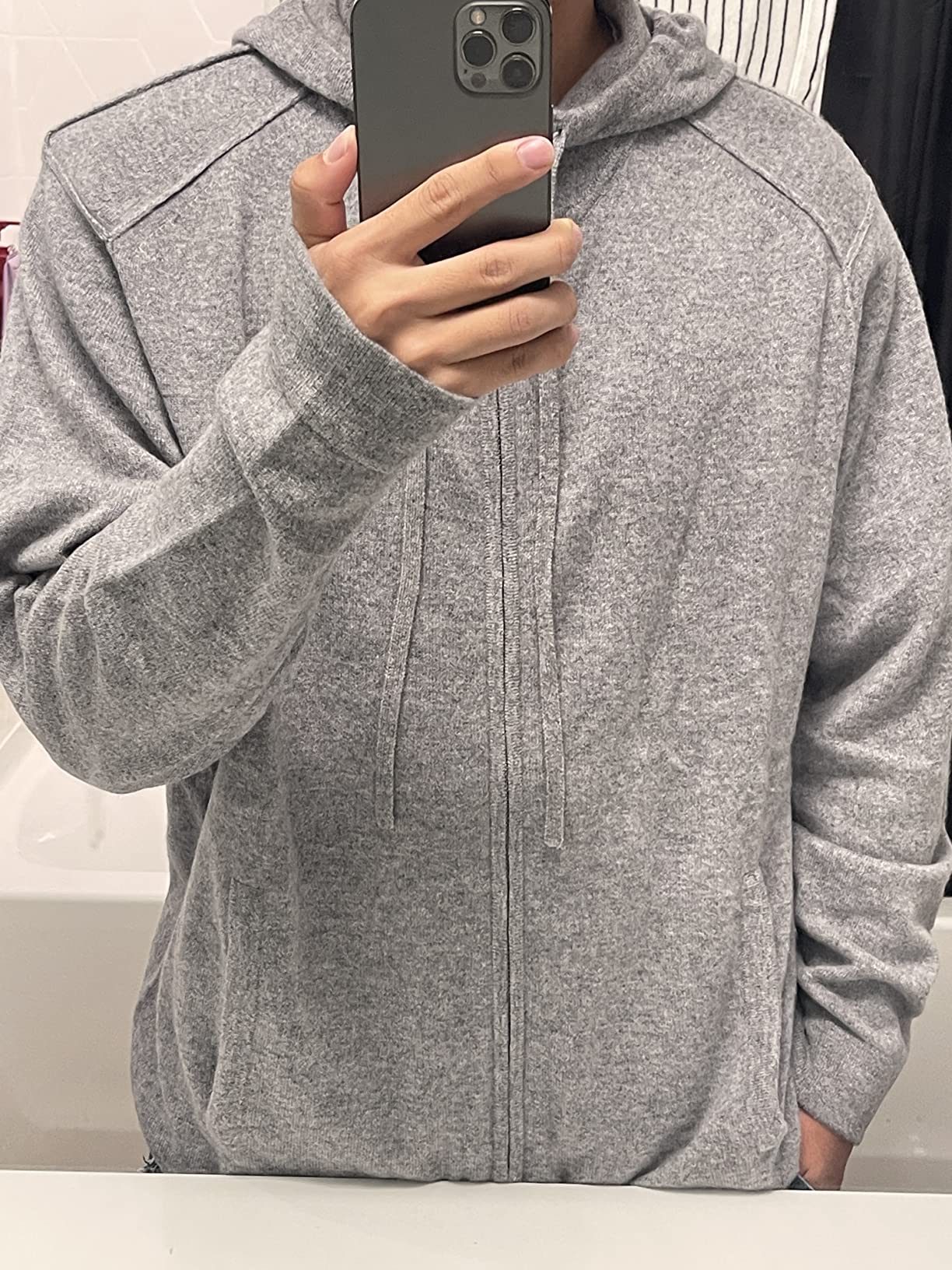 Men's 100% Pure Cashmere Sweater Pocket Full Zip Hoodie Cardigan customer photo 2
