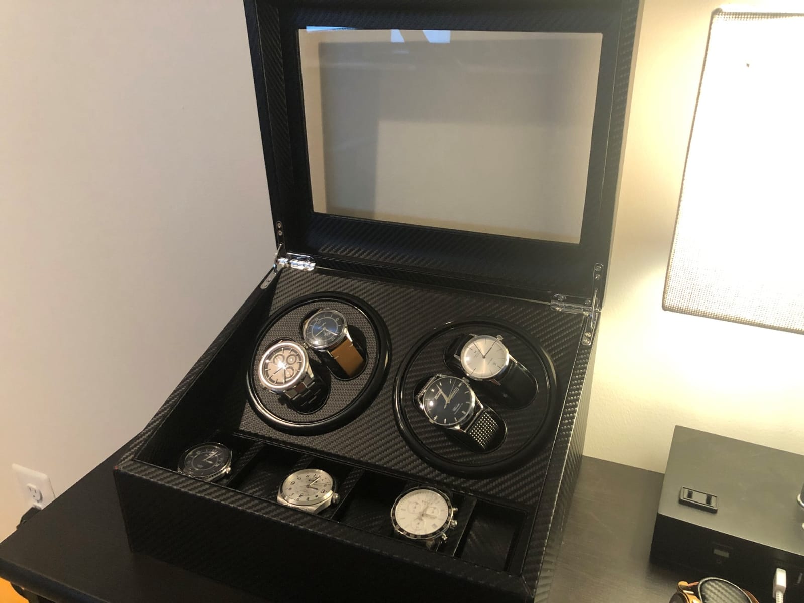 LLS Automatic Watch Winder with 4 Quiet Running Motor Watch Winding Display+ 6 Flexible Watch Pillows Luxury Fiber Leather Storage Case for Man/Woman's Watches customer photo 1
