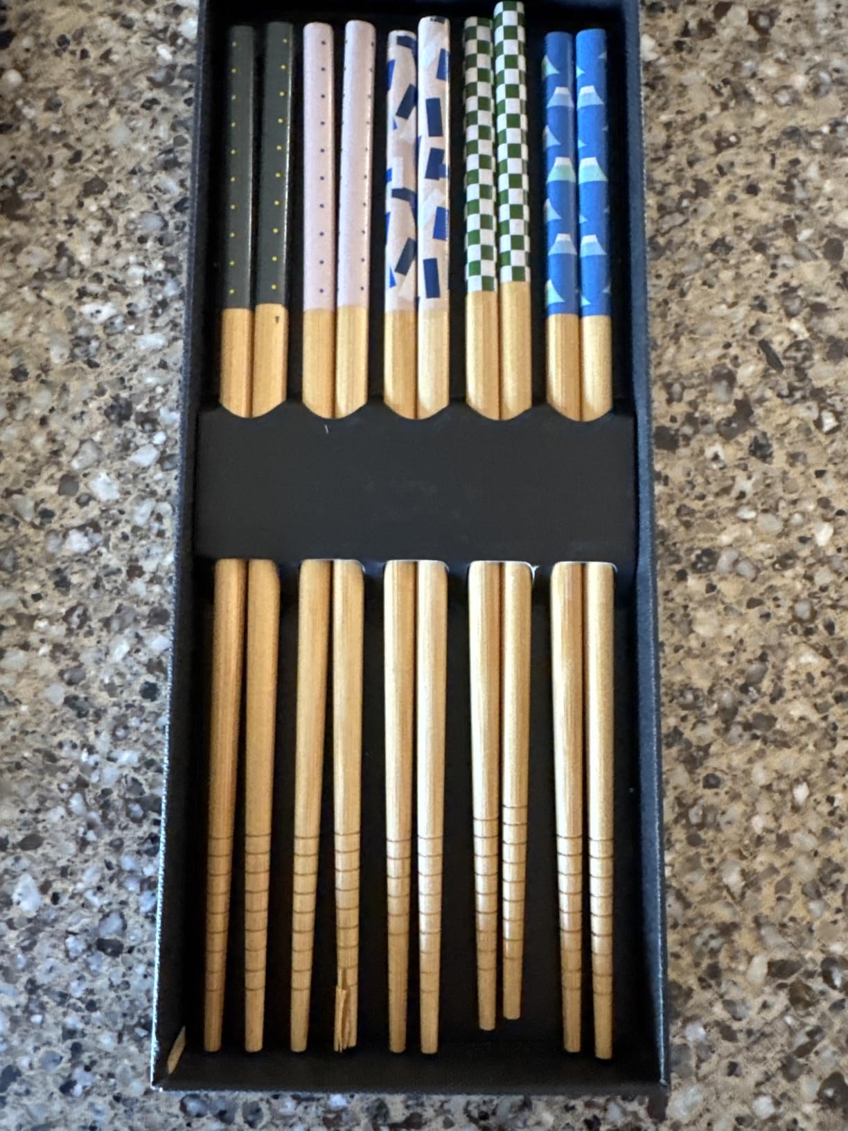 5 Pairs Japanese Natural Bamboo Chopsticks with Unique Pattern Dishwasher Safe, Reusable Non-Slip Chopstick Gift Set customer photo 2