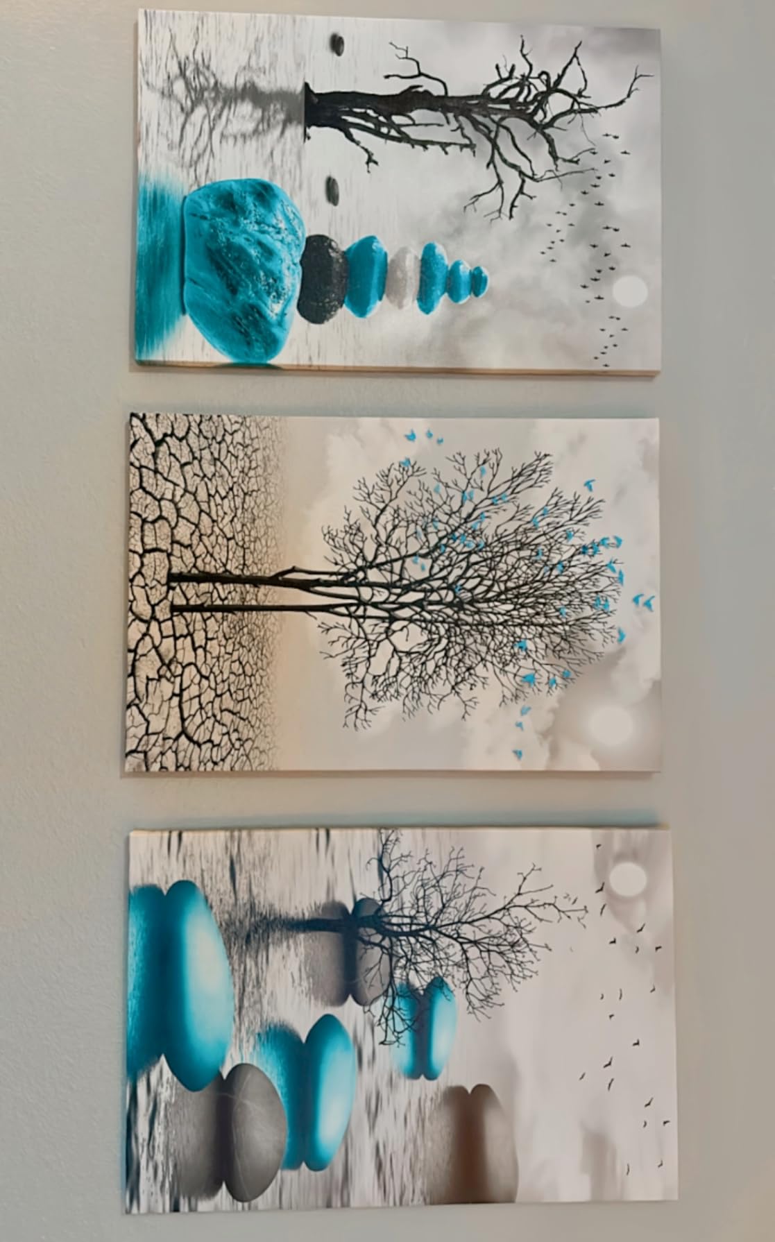 Canvas Wall Art for Living Room Wall Decor for Bedroom Bathroom Black and White Paintings Modern 3 Piece Framed Canvas Art Prints Ready to Hang Inspirational Abstract Blue Pictures Home Decorations customer photo 1
