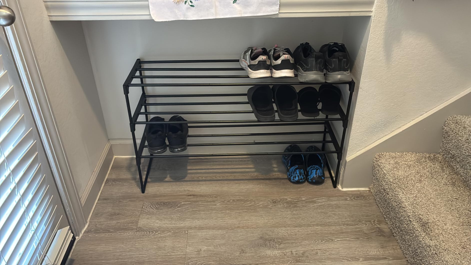 SONGMICS Shoe Rack, 3-Tier Shoe Organizer, Metal Storage Shelf | for Entryway, Upright or Upside Down, for 16-20 Pairs, Stackable, 11.8 x 36.2 x 21.7 Inches, Black ULSA303B02 customer photo 1