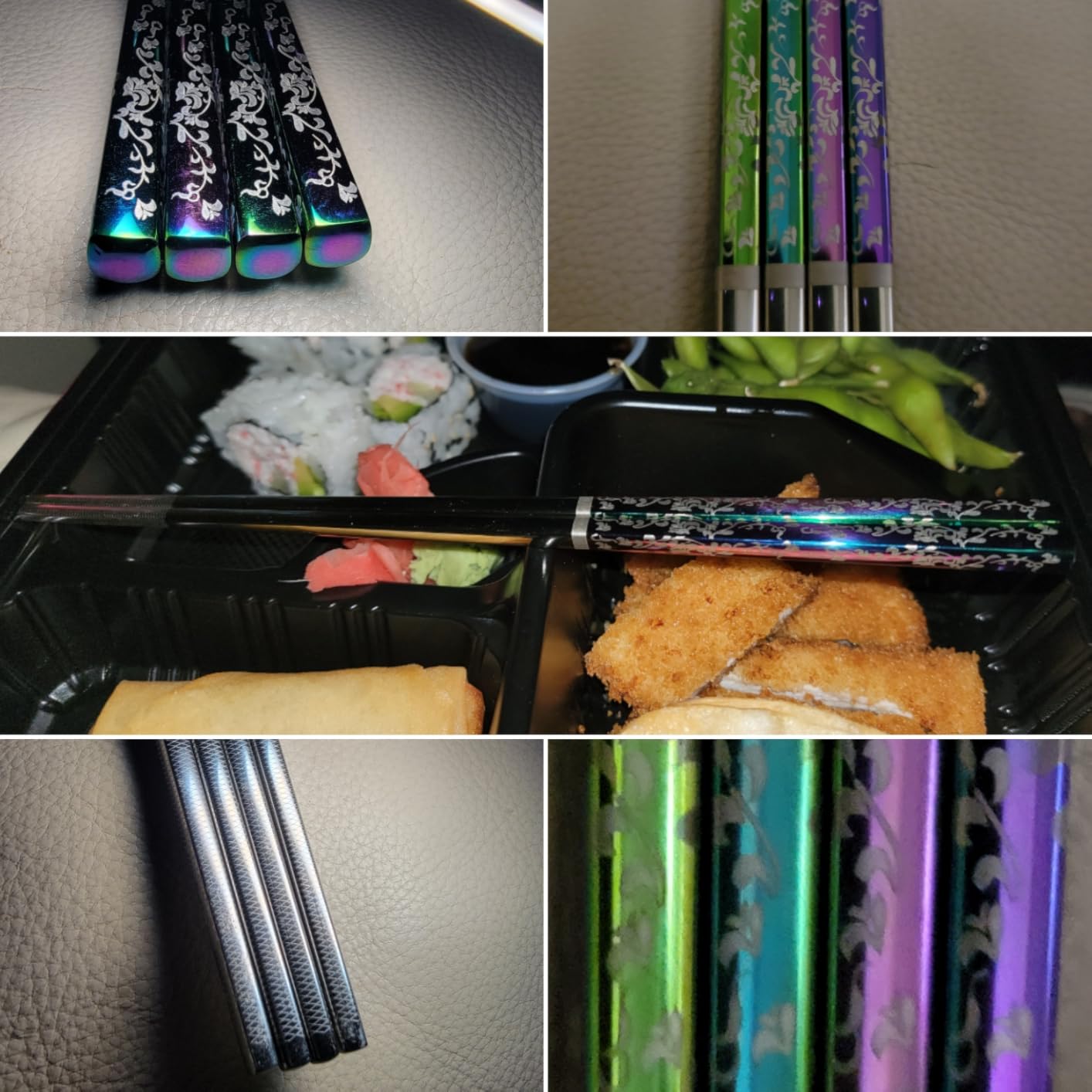 Stainless Steel Chopsticks Titanium Plated Metal Chopsticks Reusable Dishwasher safe Premium Japanese Korean Chopstick Laser Engraved Anti-slip Chop Sticks for Eating 2 Pairs Gift Set Black Silver customer photo 1