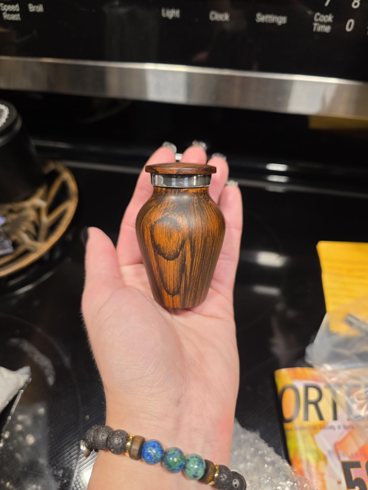 Small Keepsake Urn for Human Ashes - Cherry Wood Appearance Memorial - Handcrafted Mini Urn for Sharing - Recycled Cast Aluminum - Secure Lid - Velvet Bag & Funnel - Decorative Container customer photo 1