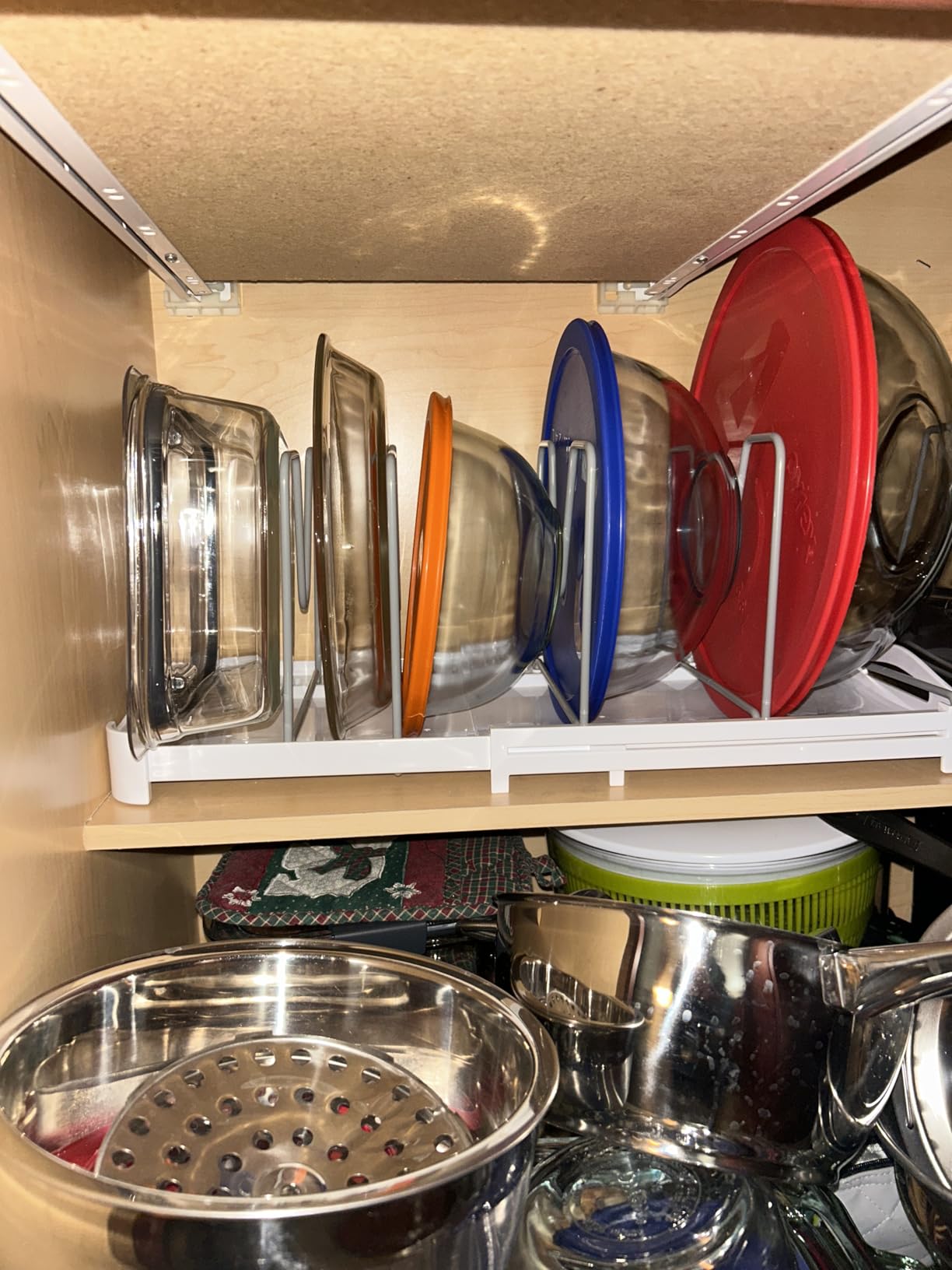 EVERIE Adjustable Cabinet Organizer for Pot Lids, Bakeware, Cookie Sheets & Cutting Boards, Upright Storage Rack for Kitchen Cabinet, Stable Dividers, 9.7