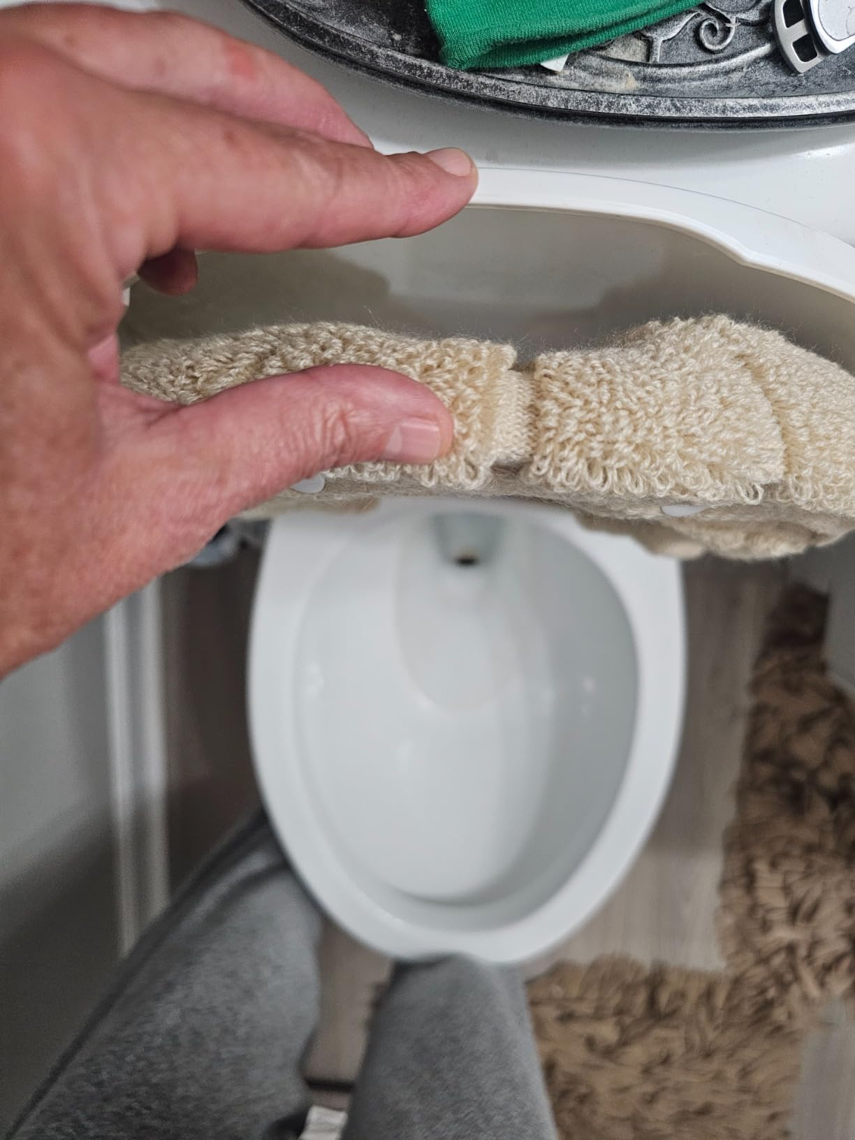 Toilet Seat Cover with Snaps Fixed, Thick Warmer, Machine Washable (Grey) customer photo 2