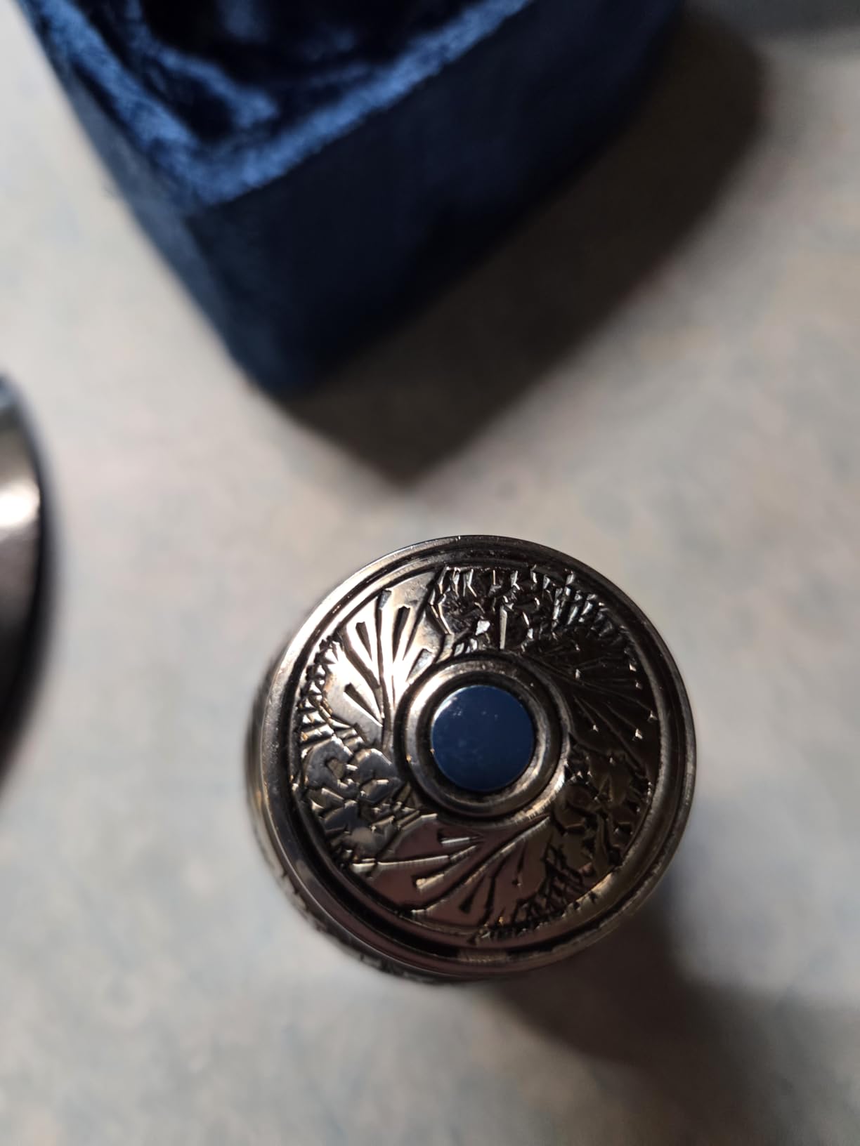 Small Keepsake Cremation Urns for Human Ashes with Velvet Heart Case and Funnel - Beautiful Peaceful Dark Blue Brass Hand Engraved Mini Memorial Urn customer photo 1