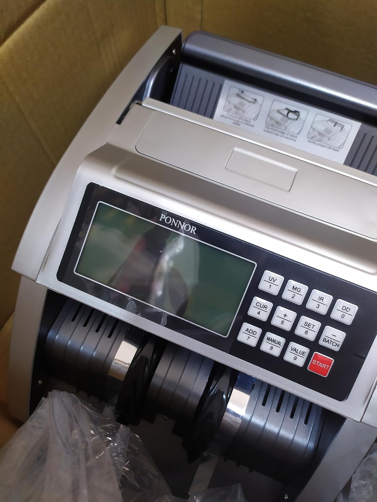 PONNOR Money Counter Machine with Value Bill Count, Cash Counter for Dollar, Euro with UV/MG/IR/DD/DBL/HLF/CHN Counterfeit Detection, Add/Bat/Value Mode Bill Counting Machine with Large LCD Display customer photo 2