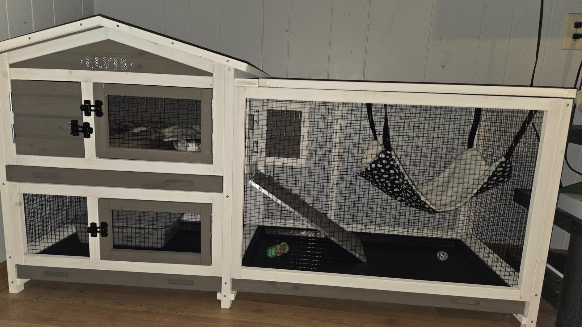 Bunny Cage Indoor and Outdoor Rabbit Hutch with Casters Waterproof Roof, Pull Out Tray from Back and Front 61.2