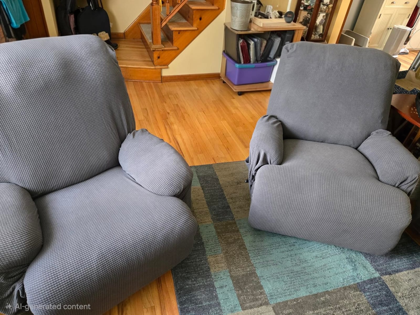 TAOCOCO Stretch Recliner Chair Covers 4 Piece, Grey | 1 Seat Reclining Slipcover, Soft Washable Recliner Protector with Elastic, Jacquard Checkered Recliner Cover for Kids & Pets customer photo 1