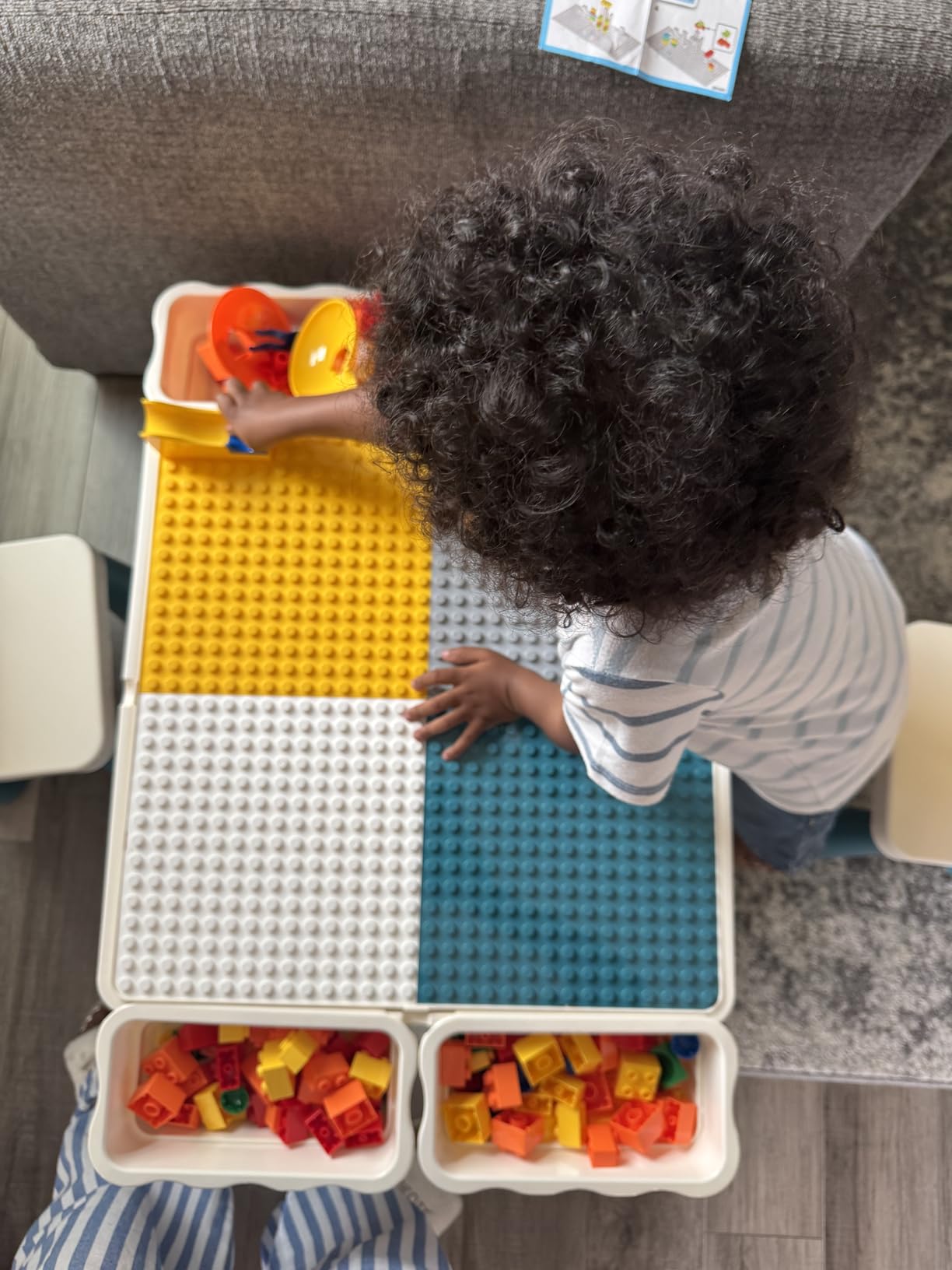 OCATO Kids Activity Table Toddlers Kids Table and Chair Set Water Tables | Play Table with 152Pcs Large Marble Run Building Blocks All in One Kid Sand Tables STEM Toys for Boys Girls 3 4 5 6 Year Old customer photo 1
