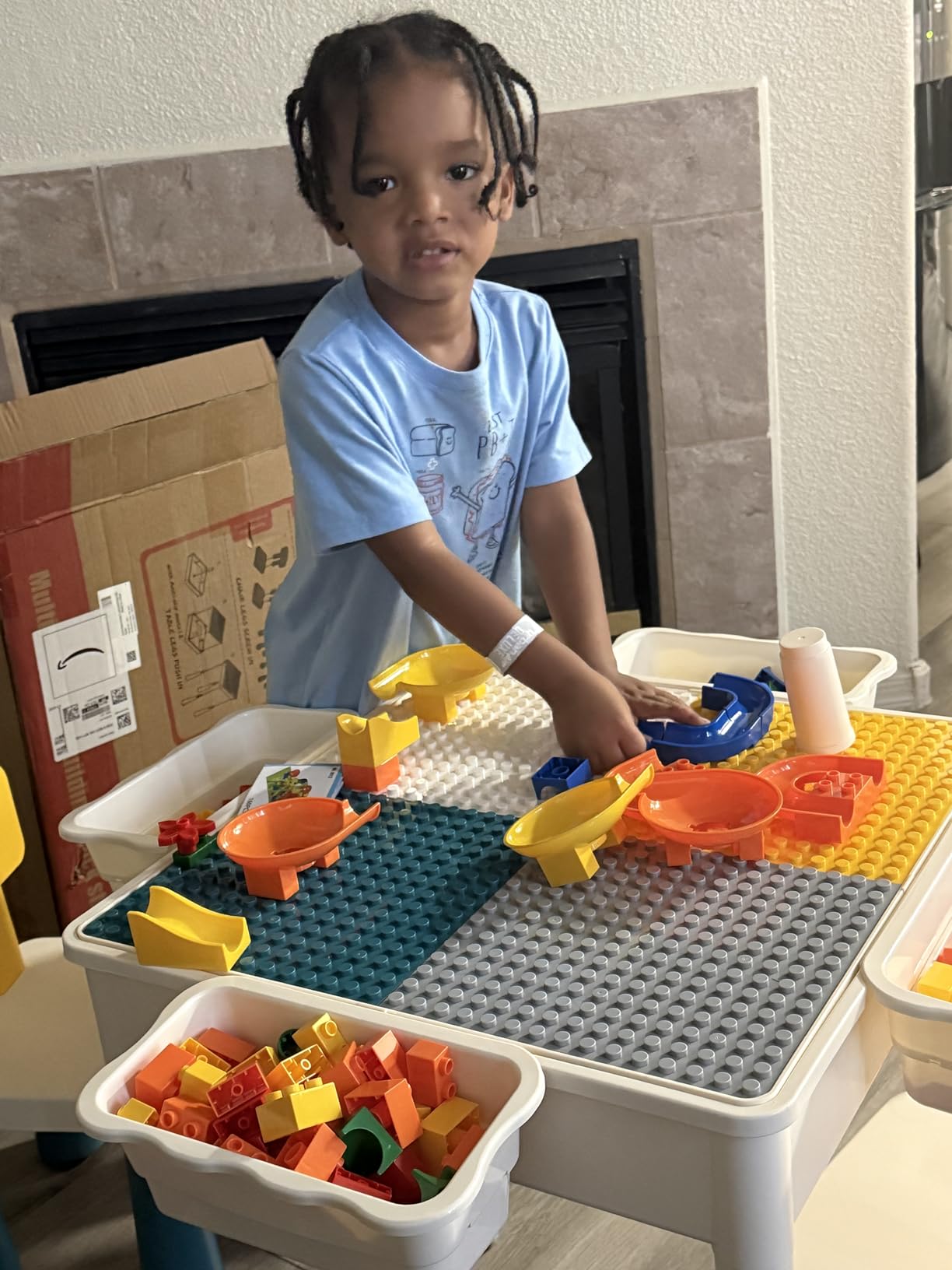OCATO Kids Activity Table Toddlers Kids Table and Chair Set Water Tables | Play Table with 152Pcs Large Marble Run Building Blocks All in One Kid Sand Tables STEM Toys for Boys Girls 3 4 5 6 Year Old customer photo 2