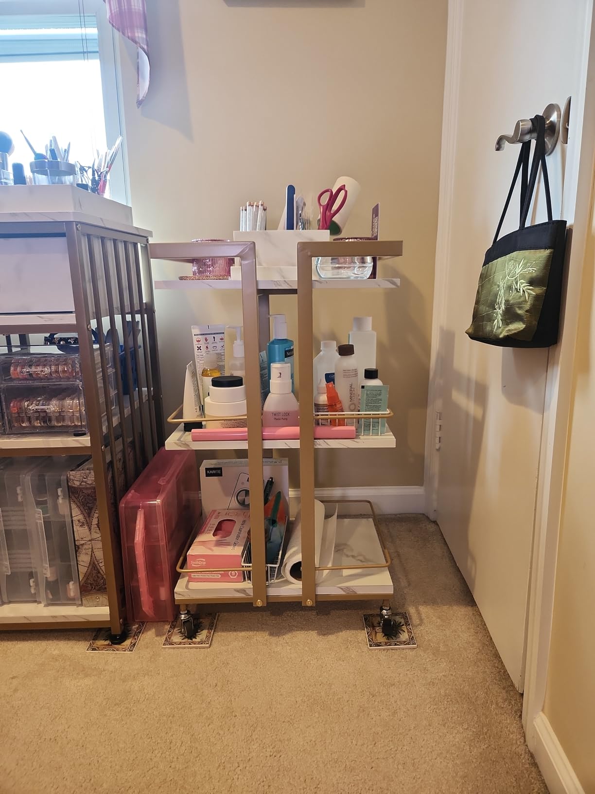 BarberPub Salon Trolley Cart on Wheels, 3-Tier Metal Utility Cart 2033 customer photo 1