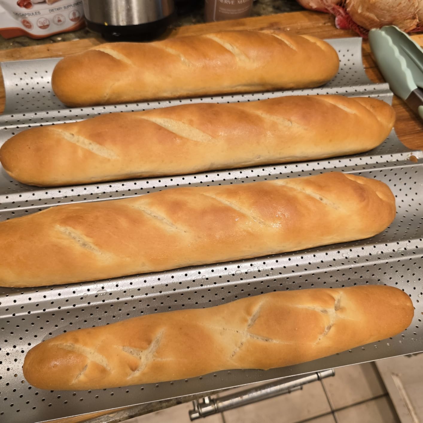 KITESSENSU Nonstick Baguette Pans for French Bread Baking, Perforated 3 Loaves Baguettes Bakery Tray, 15