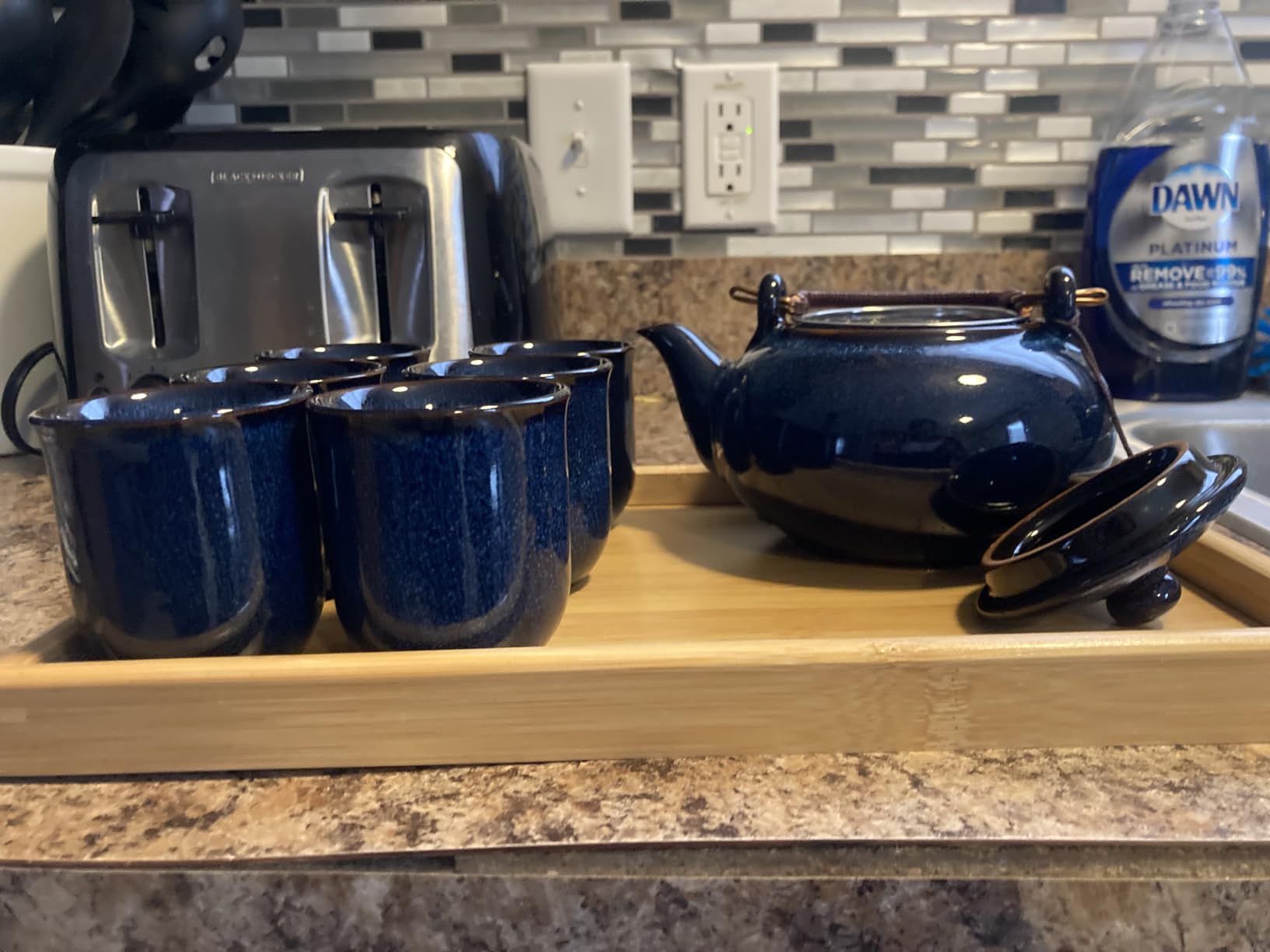 Dujust Japanese Tea Set, Black Porcelain Tea Set with 1 Teapot Set, 6 Tea Cups, 1 Tea Tray, 1 Stainless Infuser, Beautiful Asian Tea Sets for Adults, Tea Lover/Women/Men (Countryside in Golden) customer photo 1