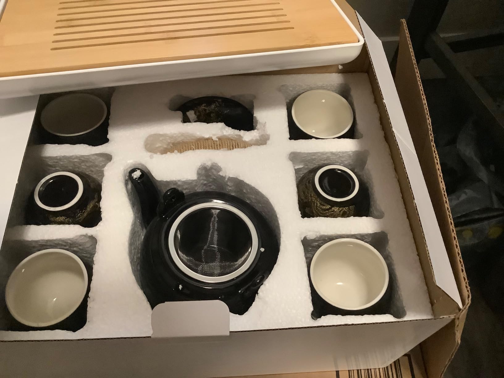 Dujust Japanese Tea Set, White Porcelain Chinese Tea Set (Plum in Golden) | 1 Teapot Set, 6 Tea Cups, 1 Tea Tray, 1 Stainless Infuser, Cute Asian Tea Sets for Adults/Tea Lover/Women/Men customer photo 1