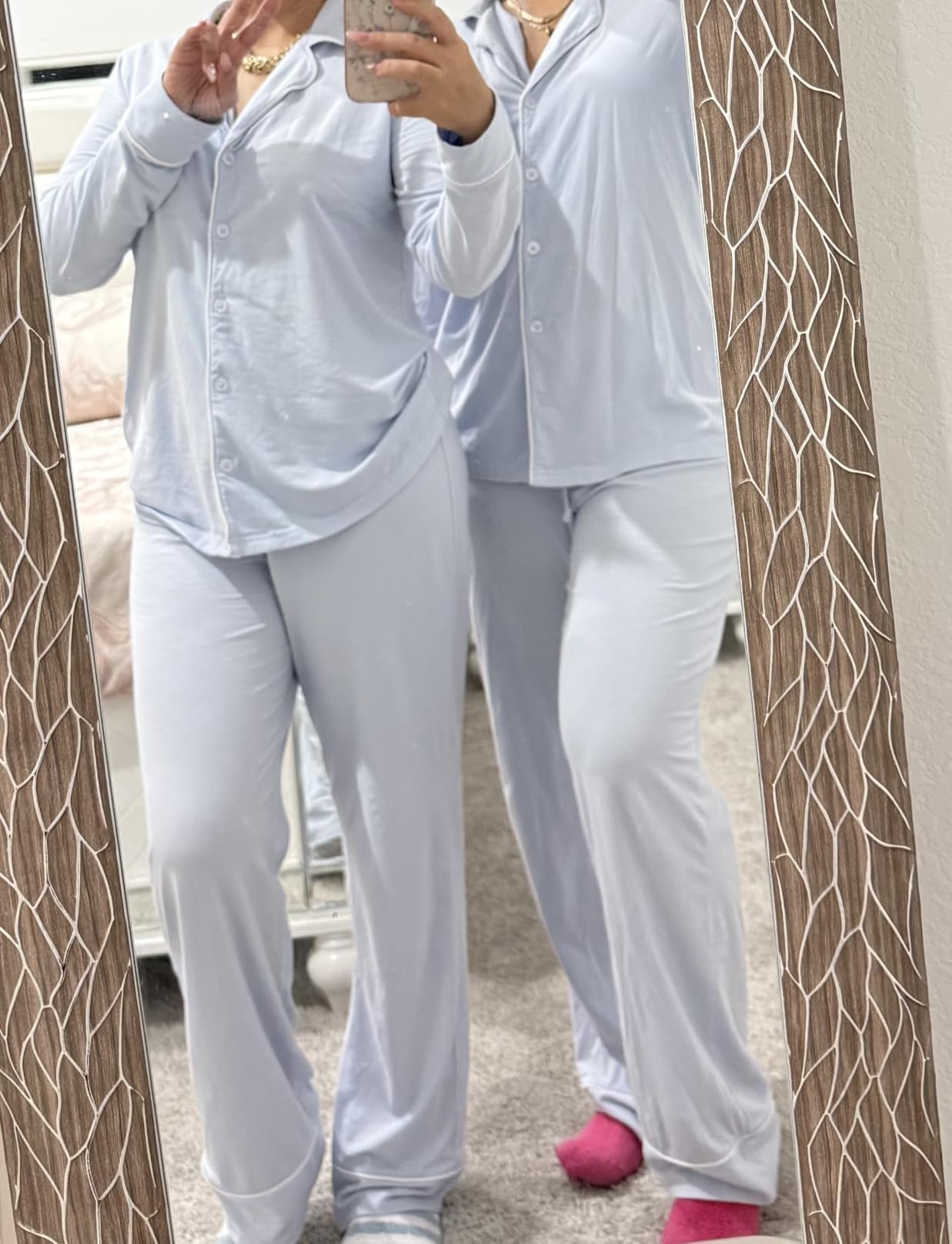 Amazon Essentials Women's Long Sleeve Cotton Modal Pajama Set, Loungewear with Full-Length Bottom customer photo 1