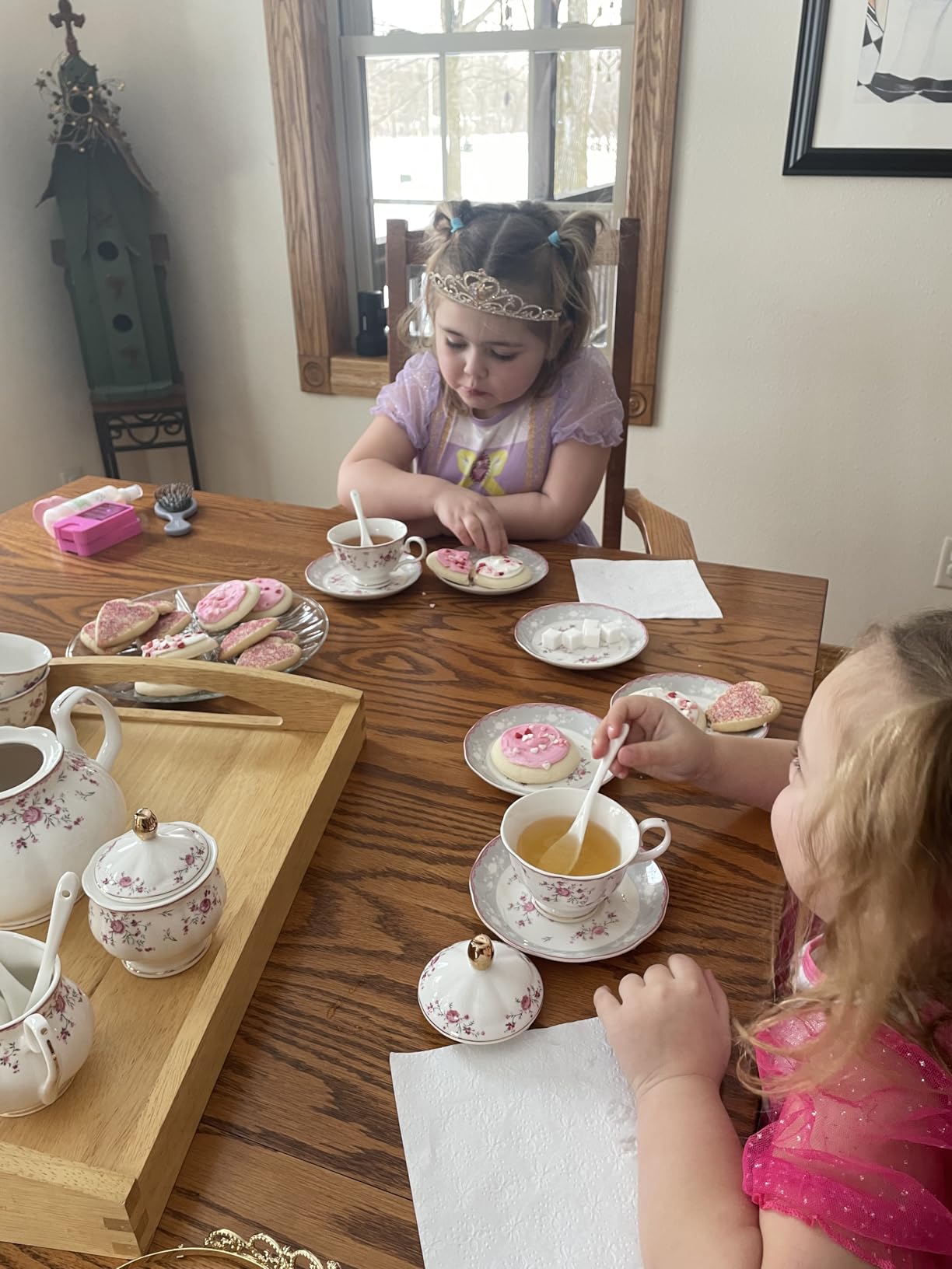 fanquare Vintage Porcelain Tea Set for Women Tea Party, Cup and Saucer Set for 6, Wedding Floral Teapot Set for Adults, Pink Rose customer photo 1