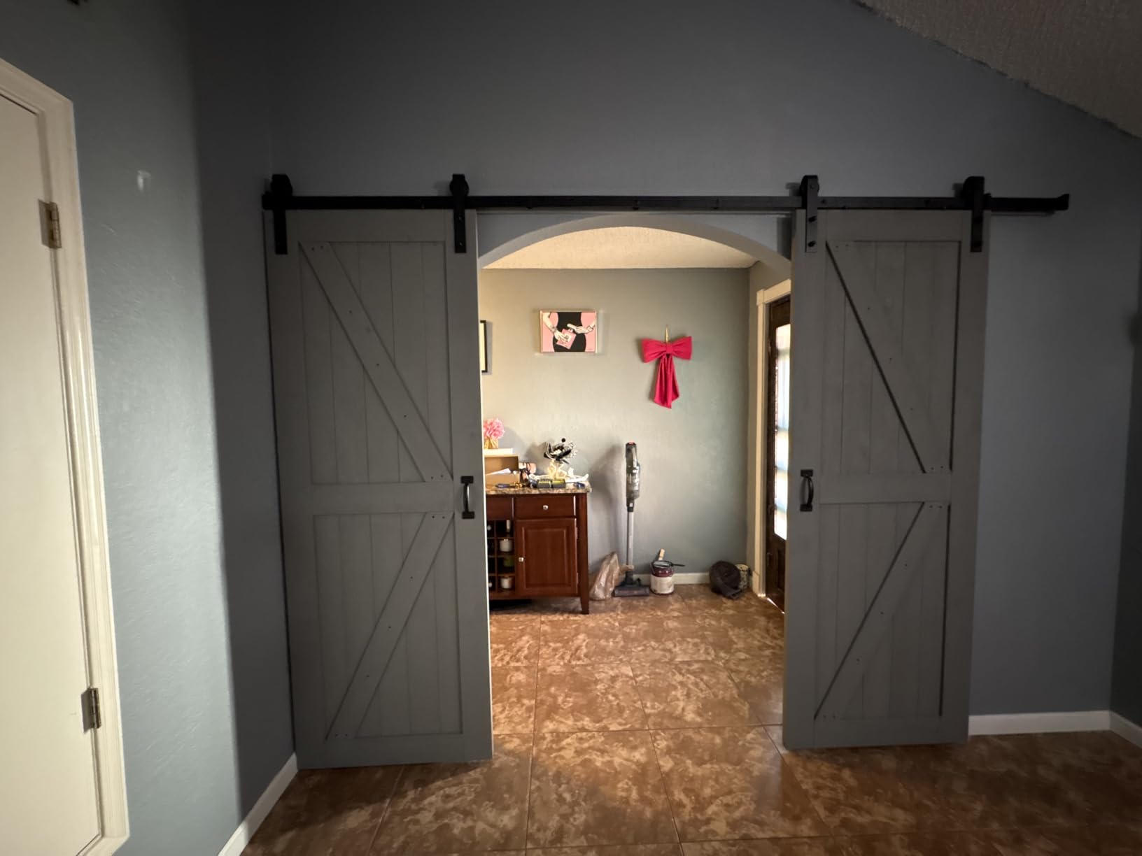FREDBECK 36x84 Barn Doors and Hardware Included, K-Frame, Grey Wood Door, with 6.6ft Barn Door Hardware Track Kit customer photo 1
