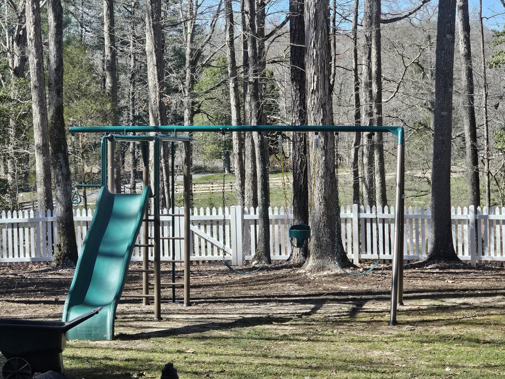 Lifetime 91028 Monkey Bar Adventure Swing Set with 3 Swings, Trapeze Bar, 9-Foot Slide and Fireman's Pole, Earthtone customer photo 1