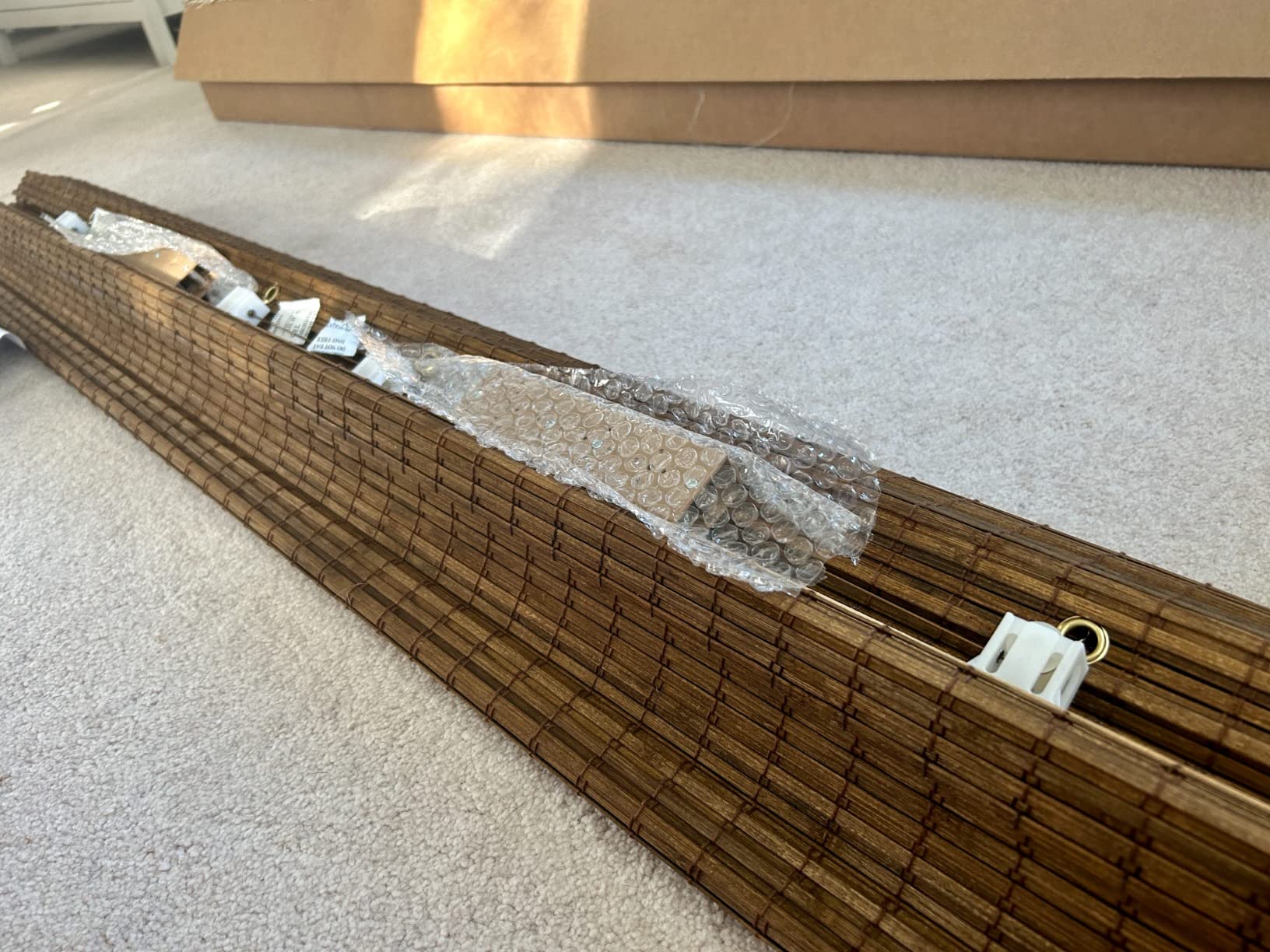 MOOD Custom Bamboo Shades | Rustic | Cordless Bamboo Roman Shades for Windows and Doors (Natural Woven) | Rustic Walnut (Great Privacy) | Custom Size customer photo 1