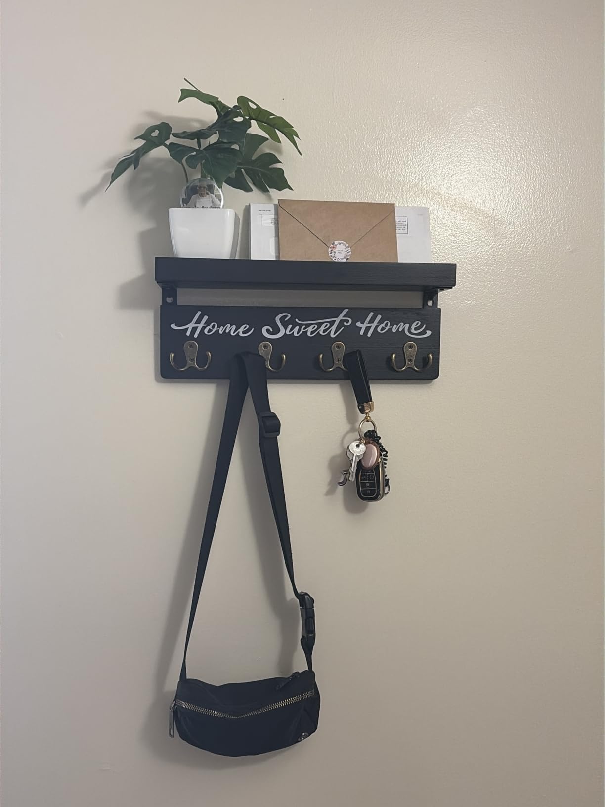 buways Key Holder Wall Mount with 8 Hooks and Cozy Home Sign (Brown) | Solid Wood, Floating Shelf for Keys, Mail, and Daily Essentials in Entryways, Hallways or Home Decor customer photo 2