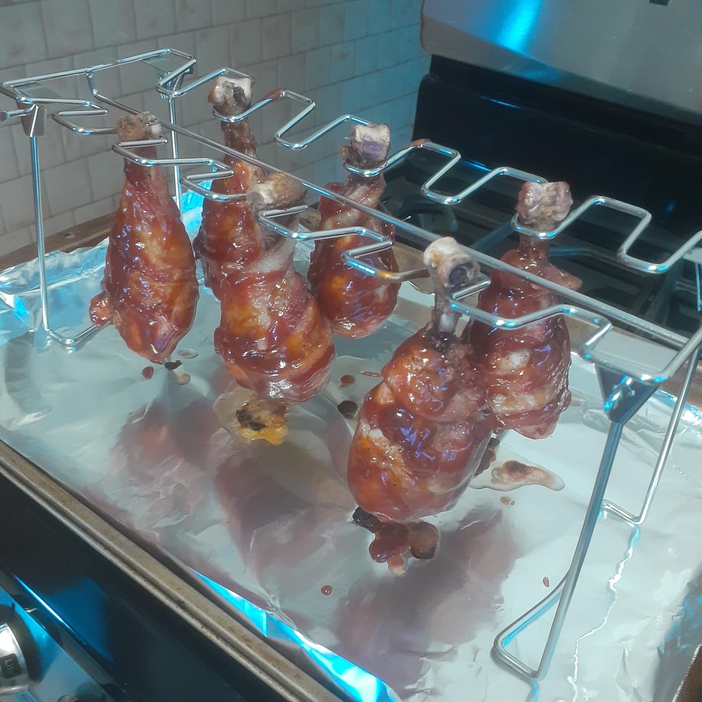 Chicken Leg And Wing Rack For Grill Smoker Oven - Easy To Use 14 Slots Chicken Leg Rack - High Grade Stainless Steel Chicken Wing Rack Chicken Drumstick Holder For Perfect Cook (1 Pack) customer photo 2
