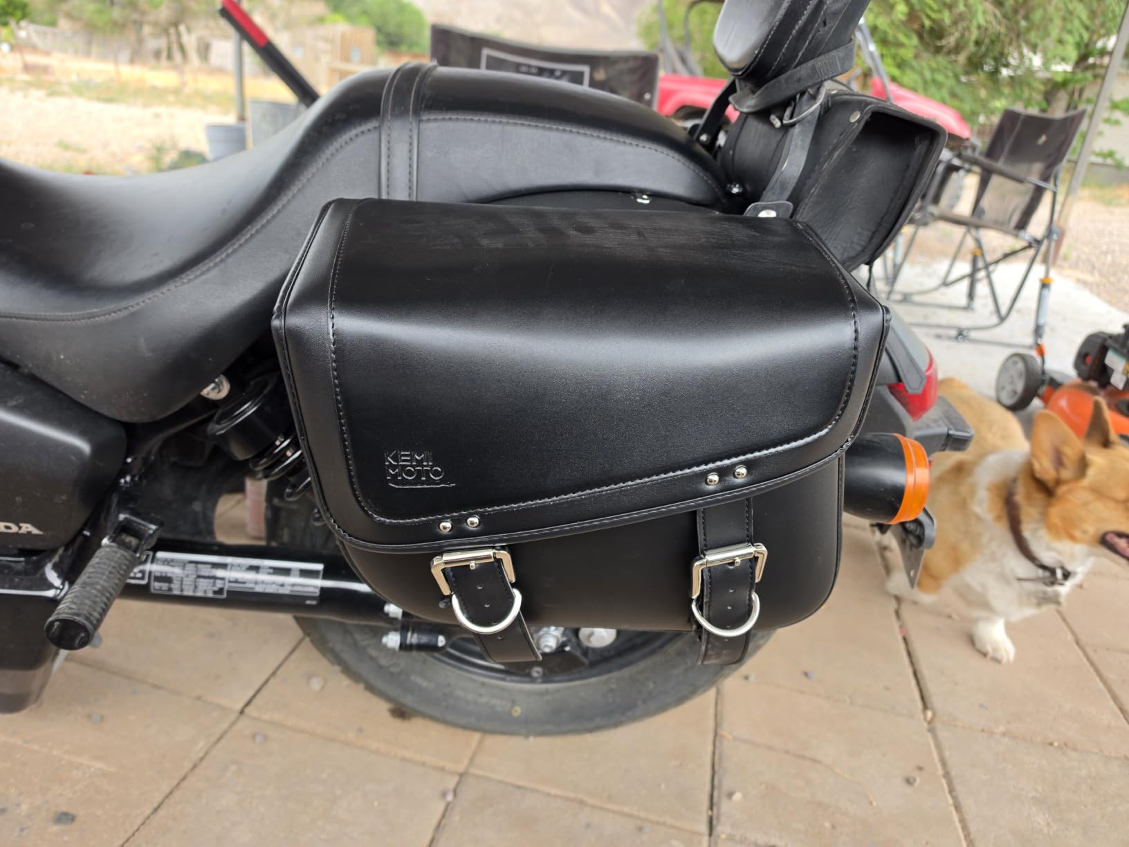 KEMIMOTO Motorcycle Saddlebags, 30L Large Capacity Saddle Bags Motorcycles, PU Leather Motorcycle Luggage Bag for Sportster Softail Dyna V-star Shadow, Universal Motorcycle Accessories, Black customer photo 1